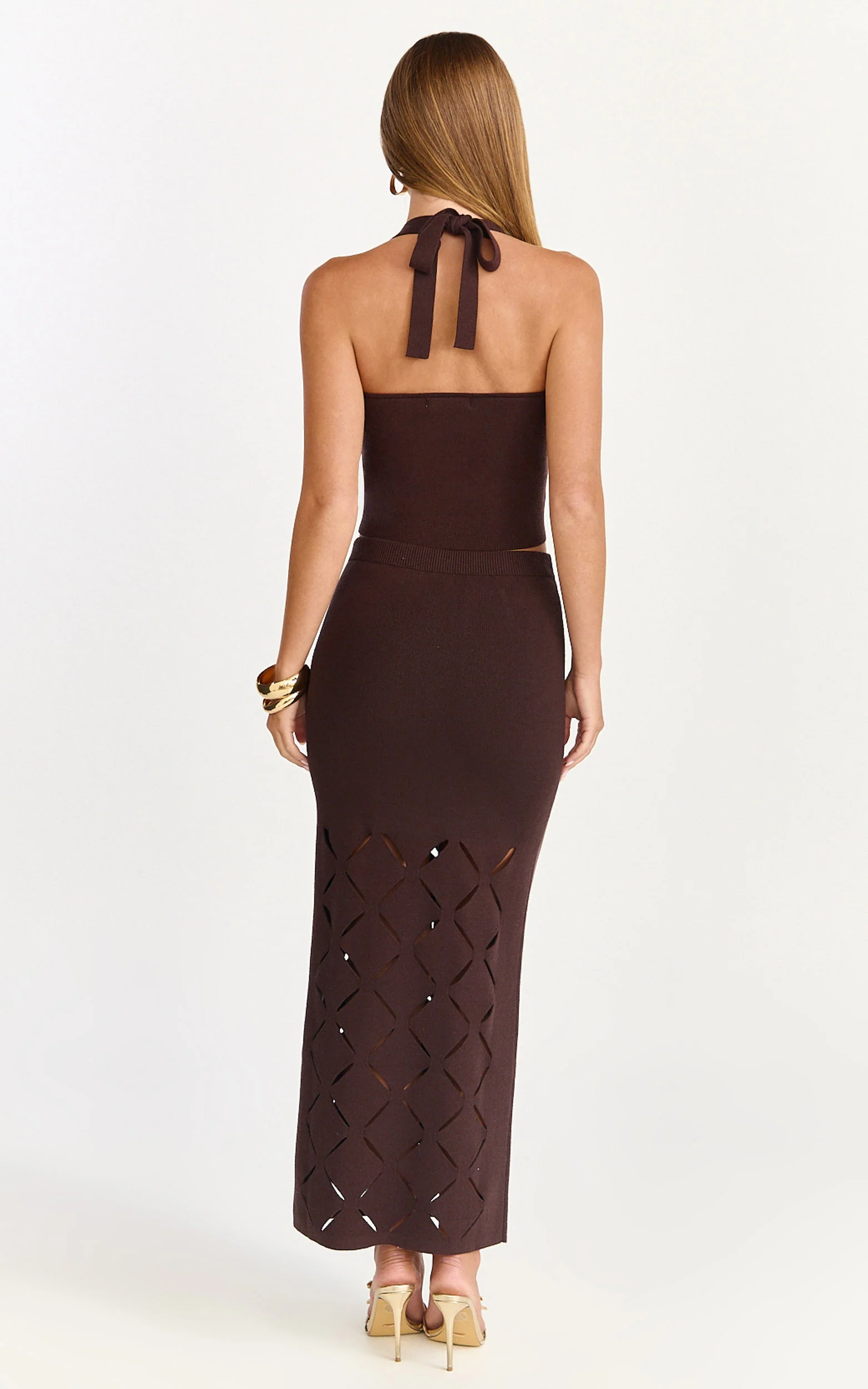 Sabrina Maxi Skirt - Laser Cut Knit Skirt in Chocolate - Image 5