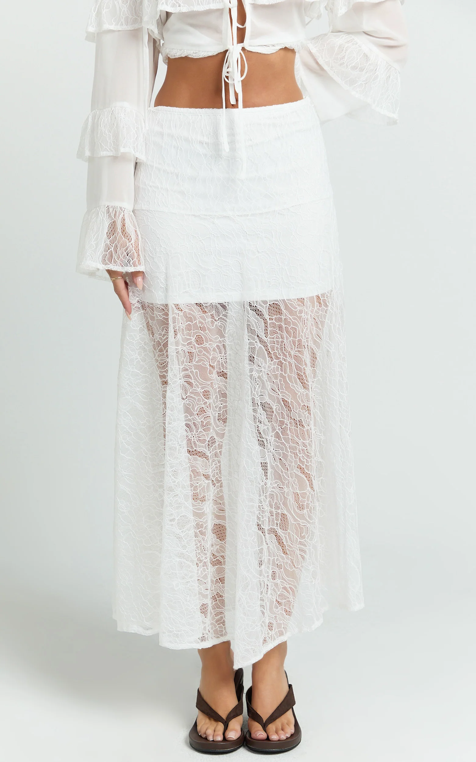 Safiya Maxi Skirt - Mid Waist Lace Skirt With Slip in White - Image 2