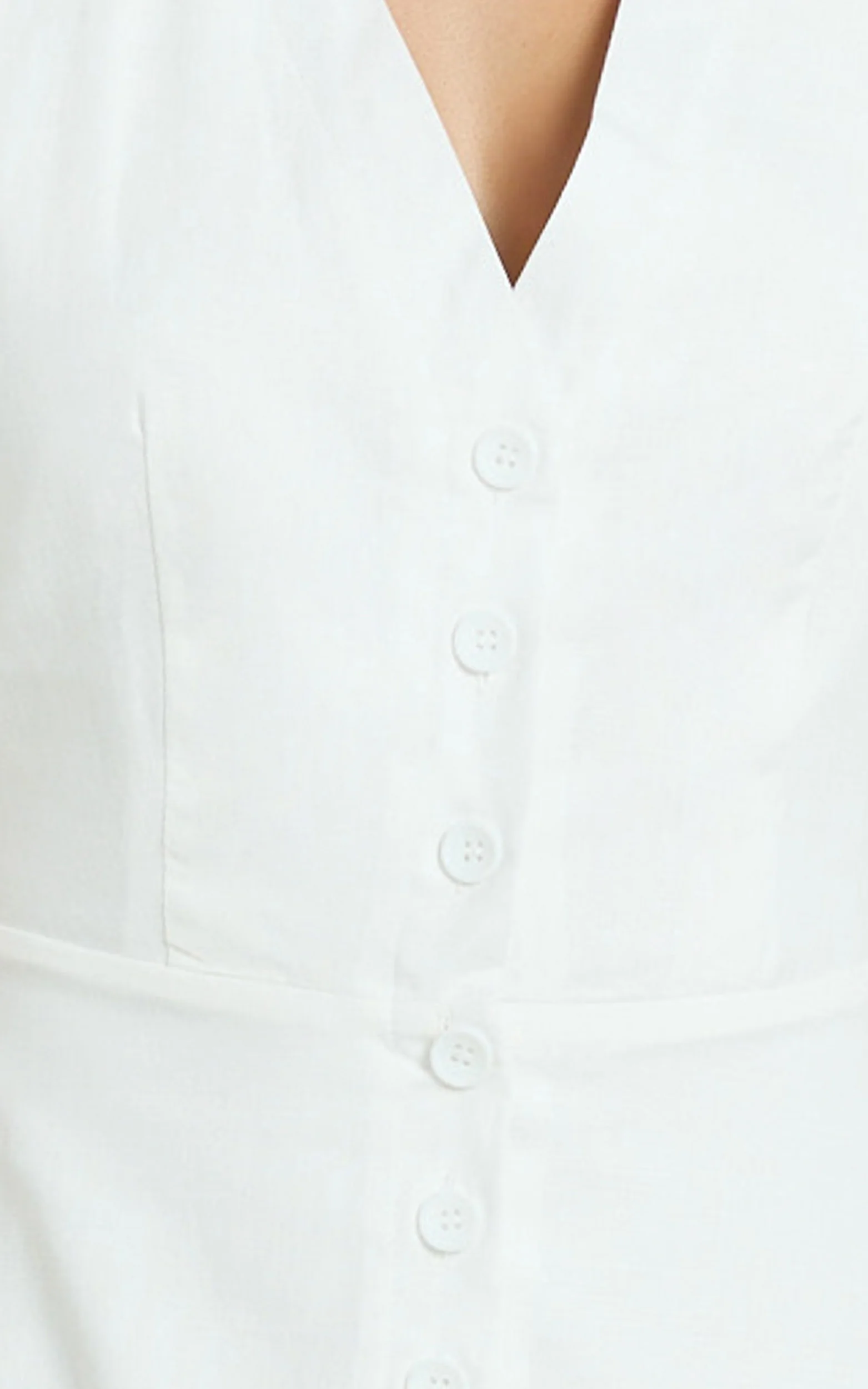Sahar Mini Dress - Flutter Sleeve Button Through Dress in White - Image 10
