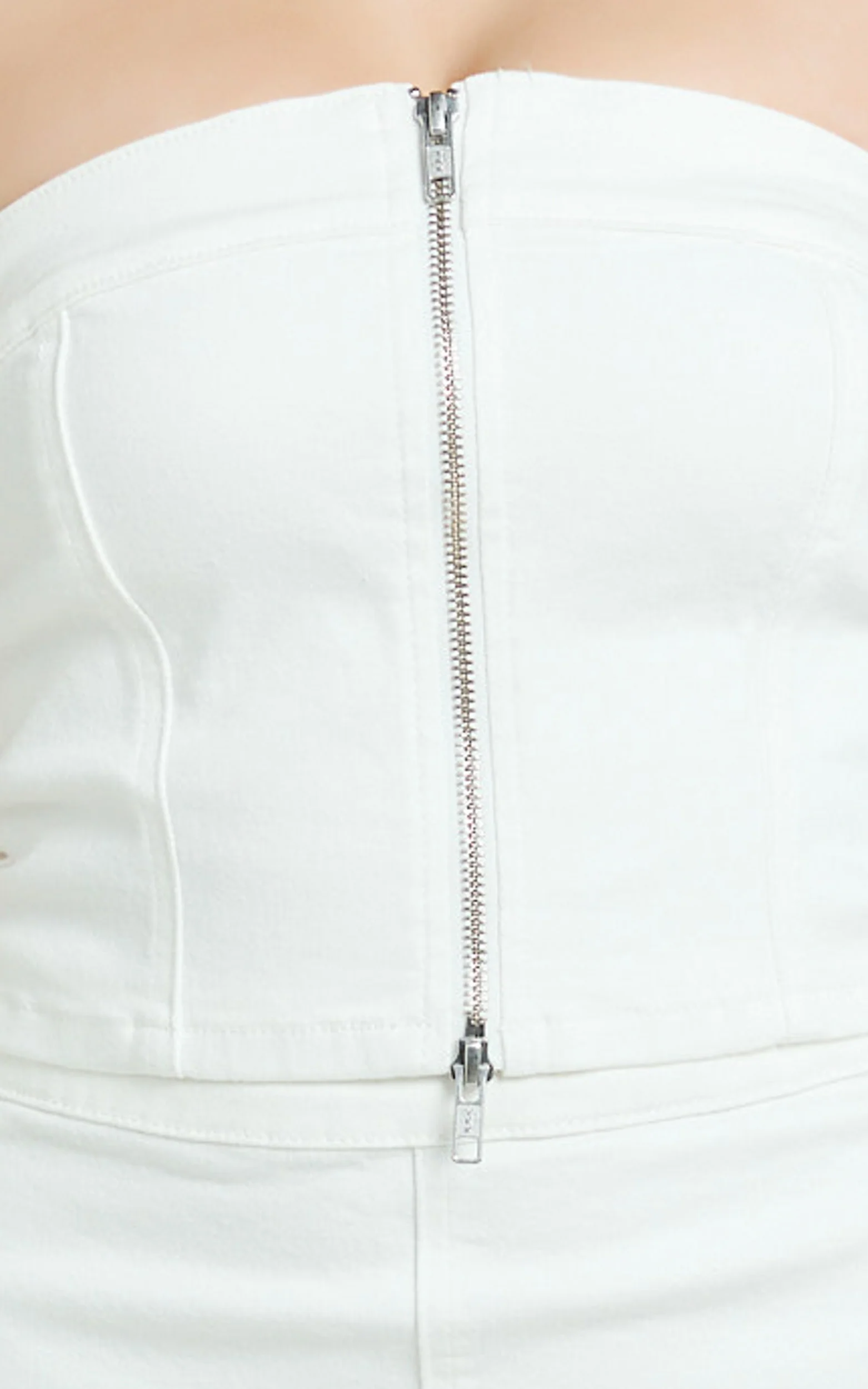 Sahara Top - Strapless Denim Front Double Zip Top in Ecru - Image 7