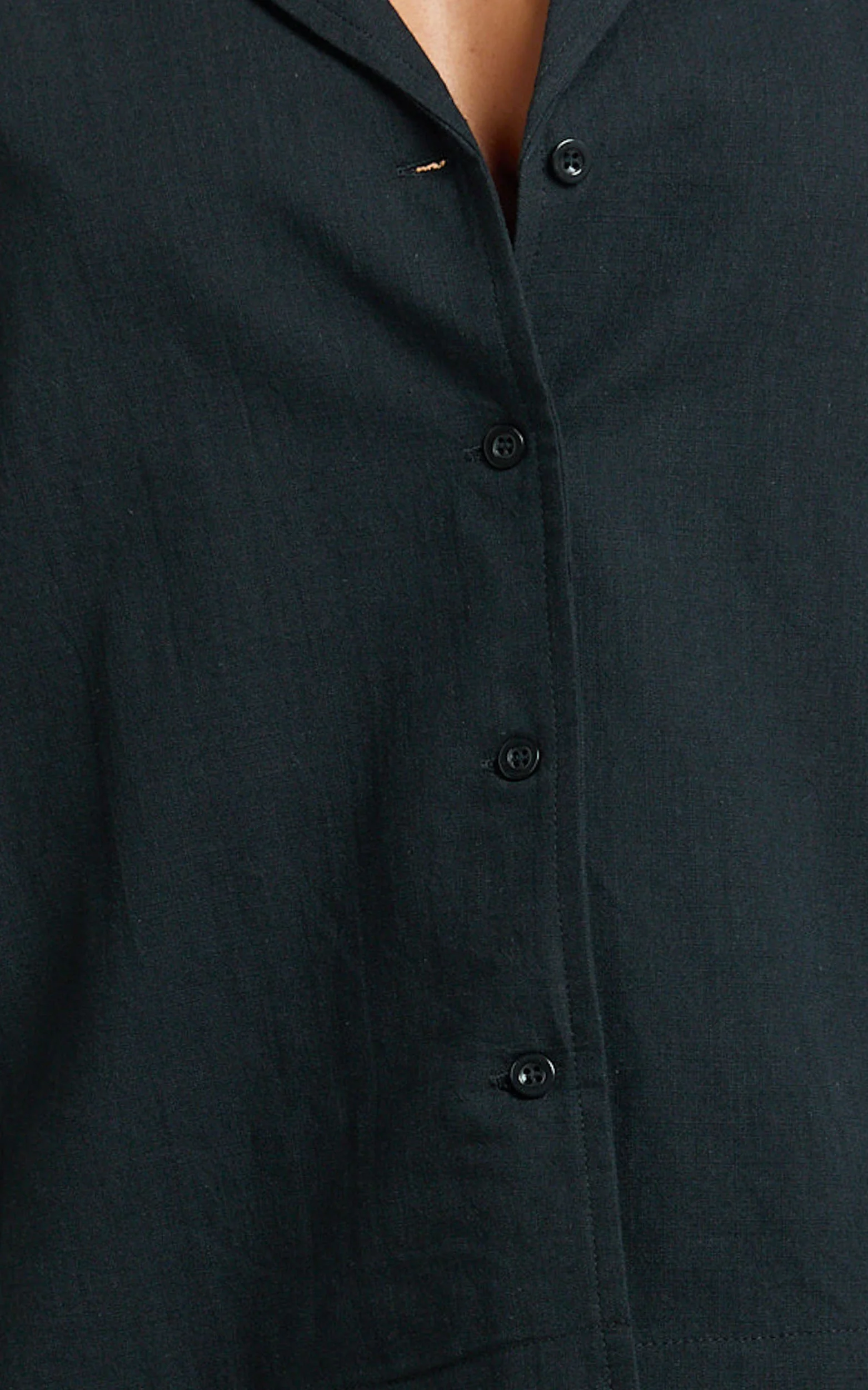 Saina Two Piece Set - Button Through Shirt and Drawstring Shorts Set in Black - Image 6