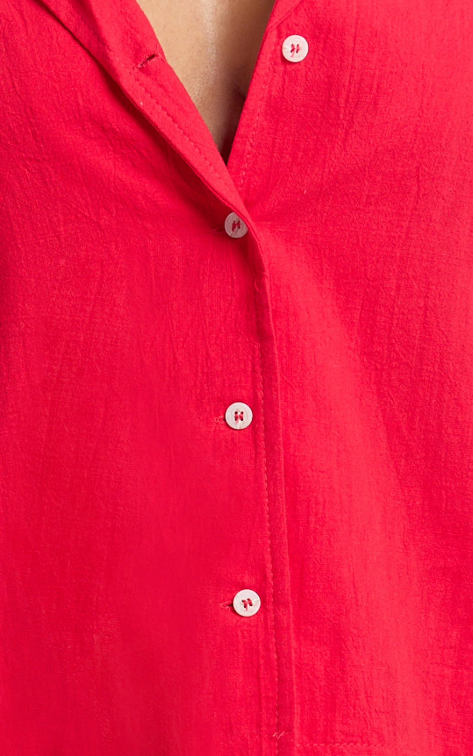 Saina Two Piece Set - Button Through Shirt and Drawstring Shorts Set in Red - Image 6