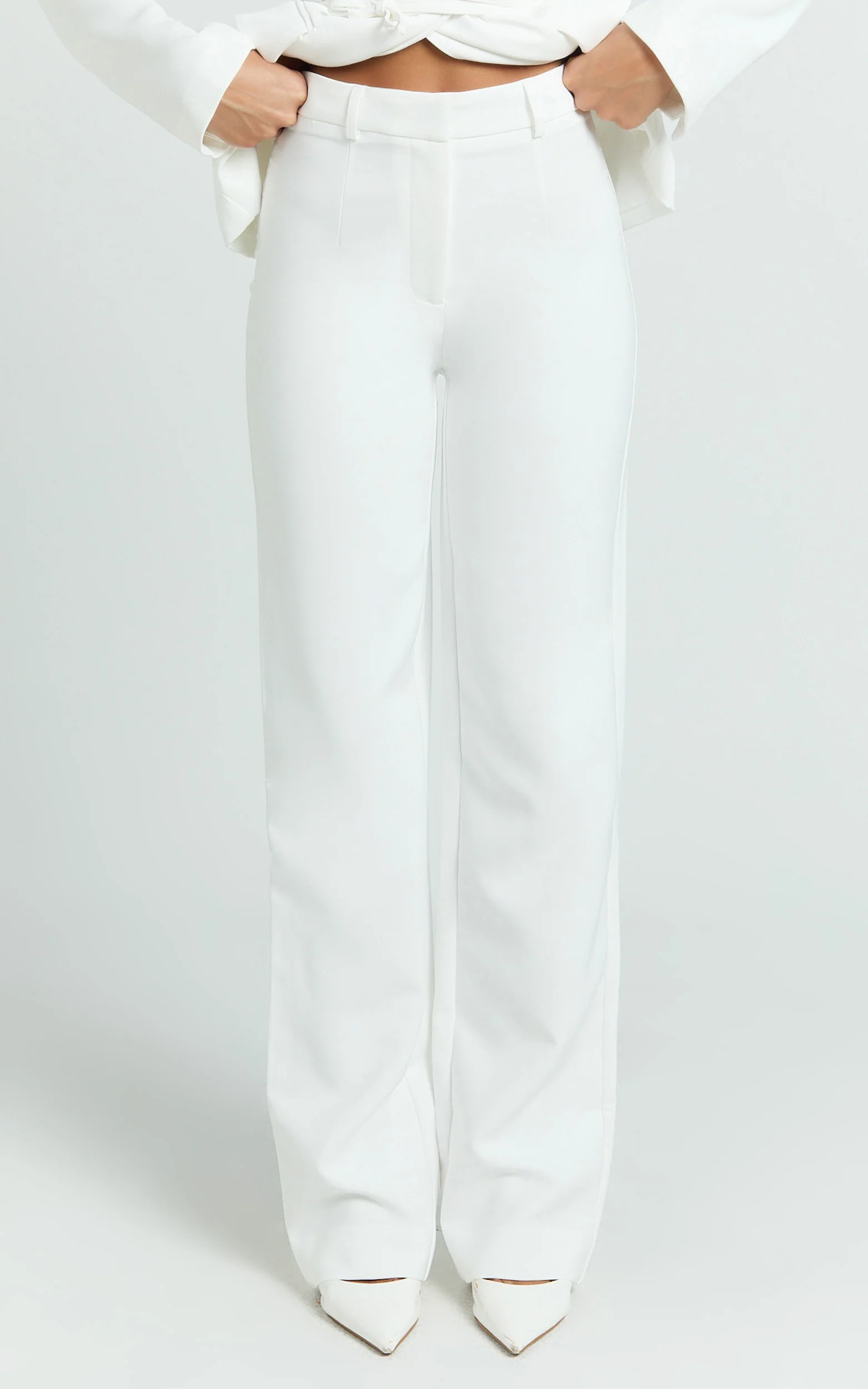 Sally Pants - Mid Waisted Straight Leg Tailored Pants in White - Image 2