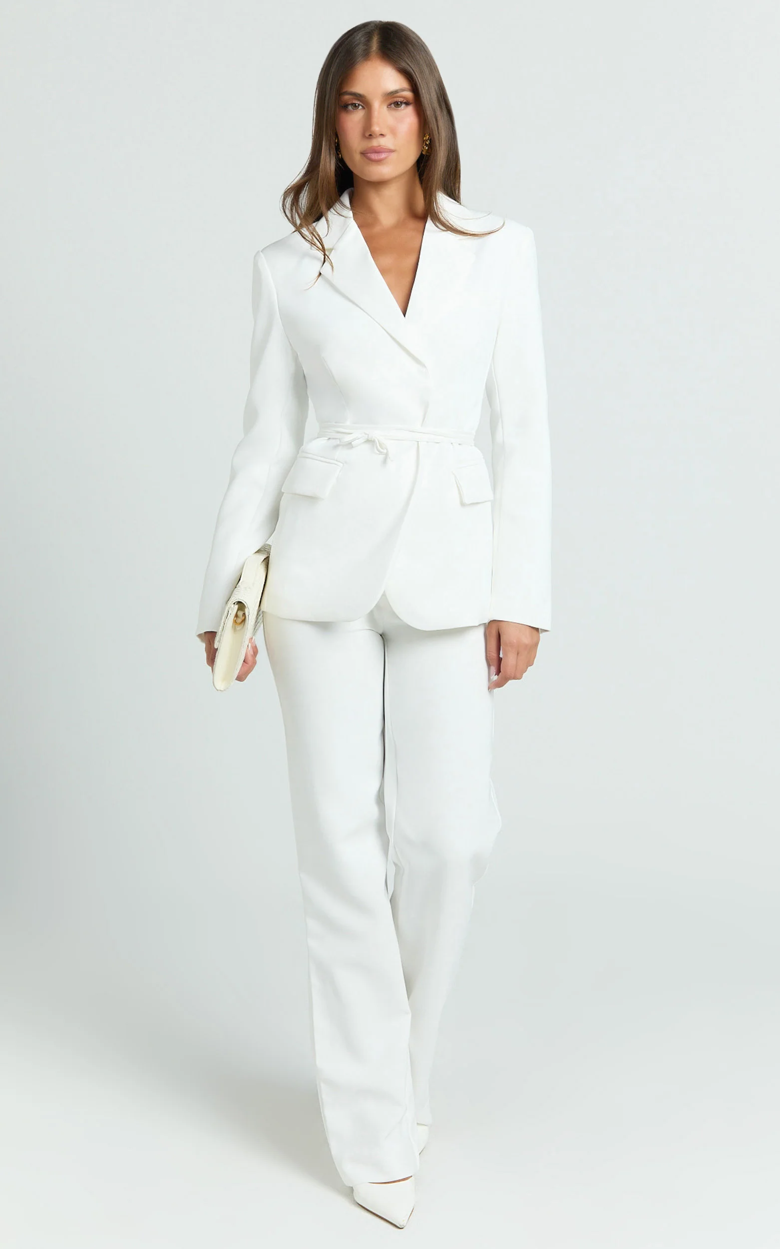 Sally Pants - Mid Waisted Straight Leg Tailored Pants in White - Image 3