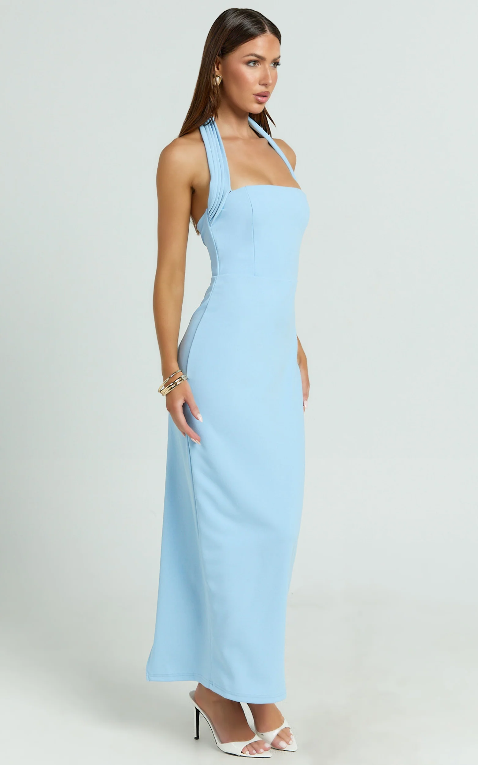 Salome Midi Dress - Halter Neck Column Dress in Blue - Image 3