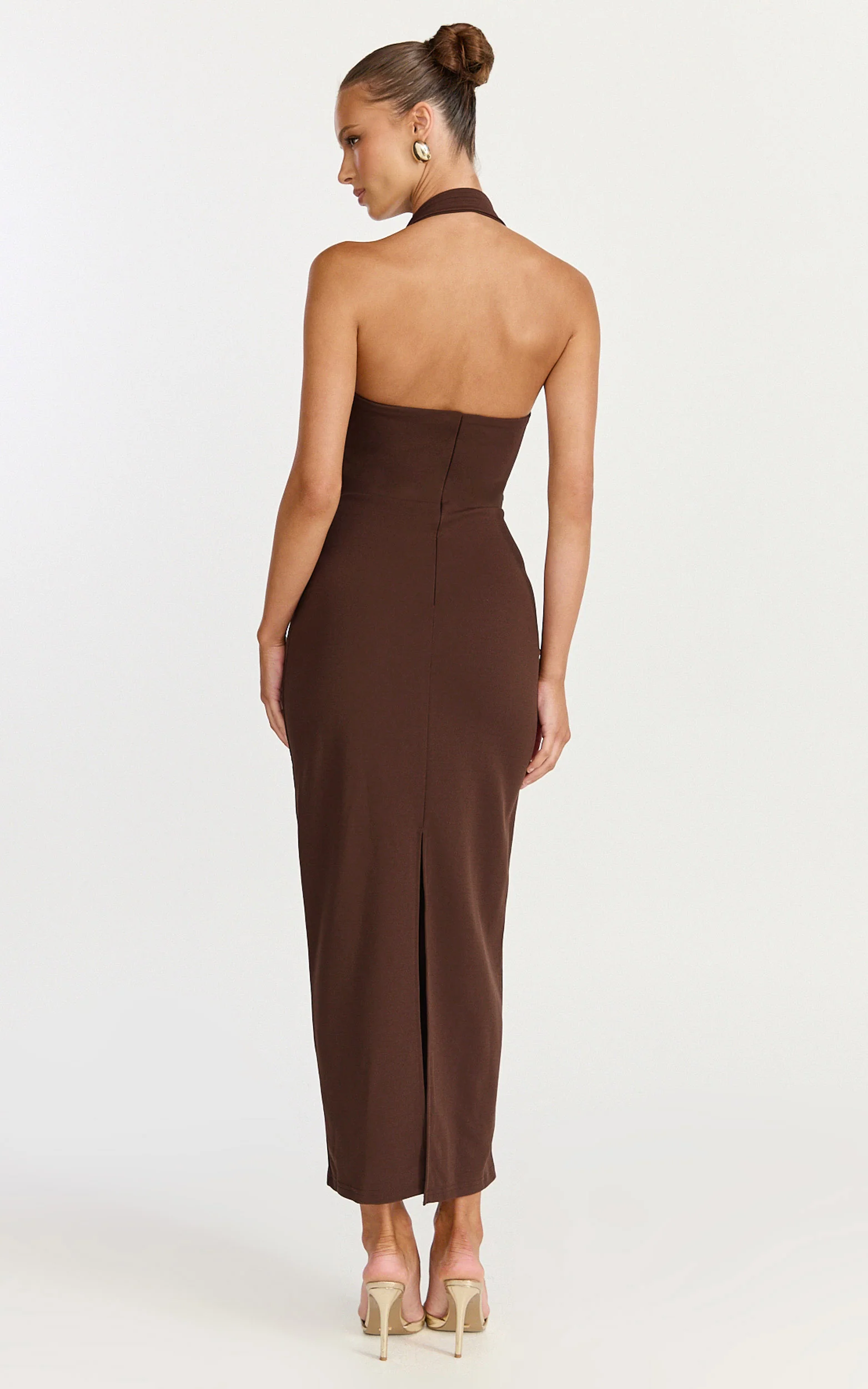 Salome Midi Dress - Halter Neck Column Dress in Chocolate - Image 8