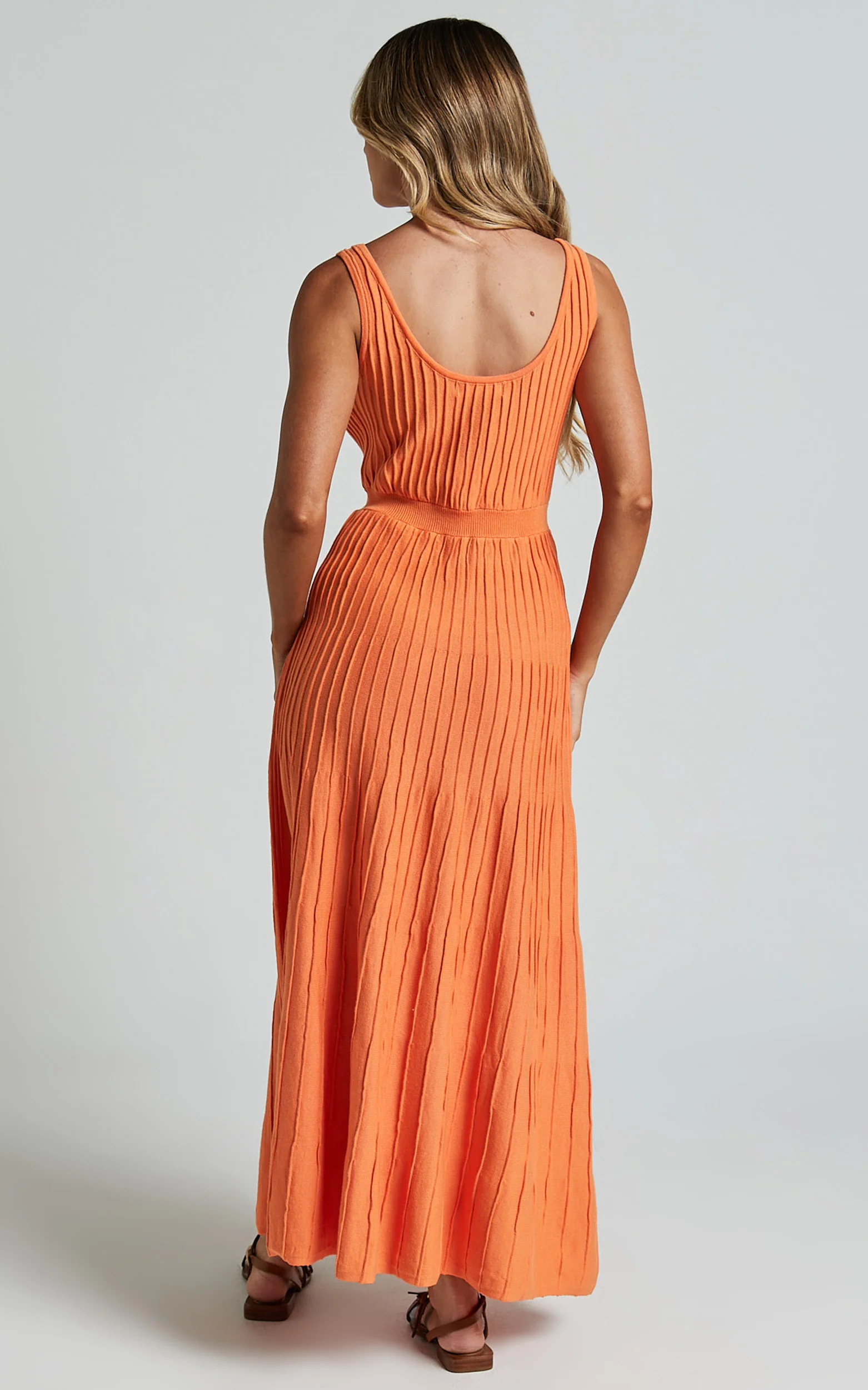 Saoirse Midi Dress - Square Neck Strappy Knit Dress in Mango - Image 6