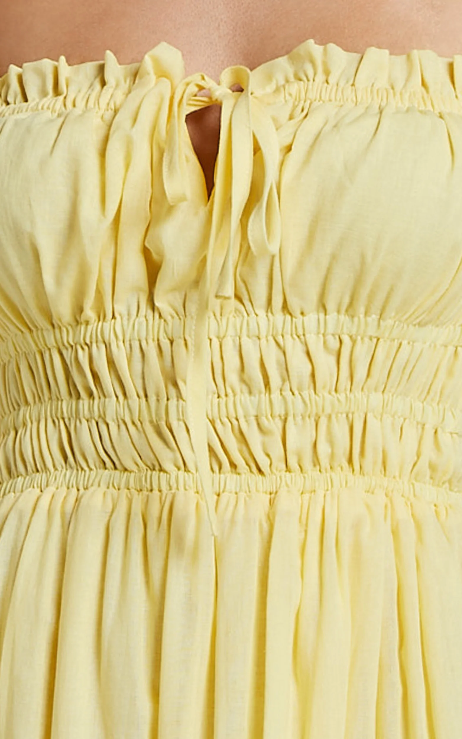 Schiffer Midi Dress - Strappy Ruched Tie Front Tiered Dress in Yellow - Image 8