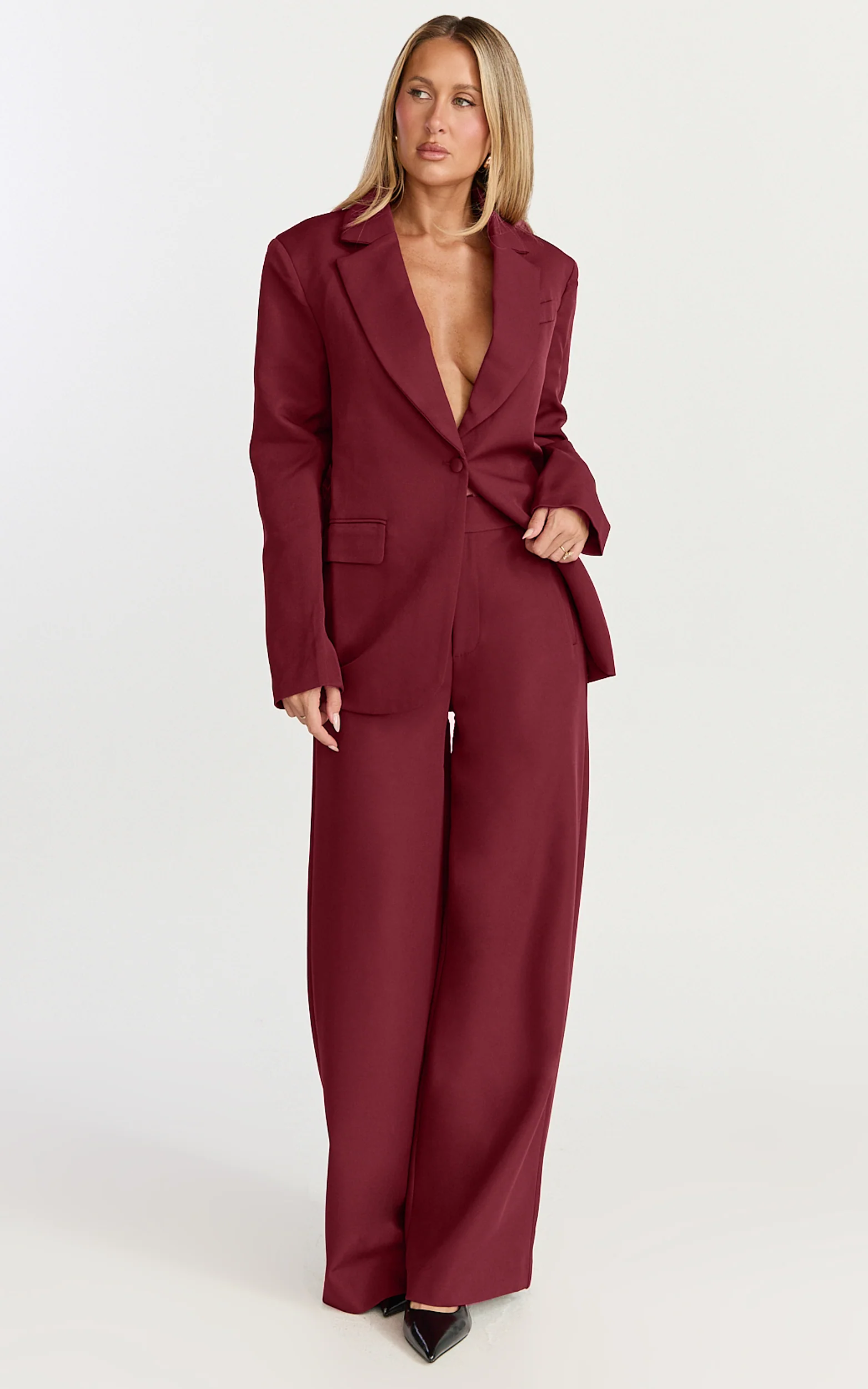 Selena Blazer - Oversized Single Breasted Blazer in Wine - Image 3