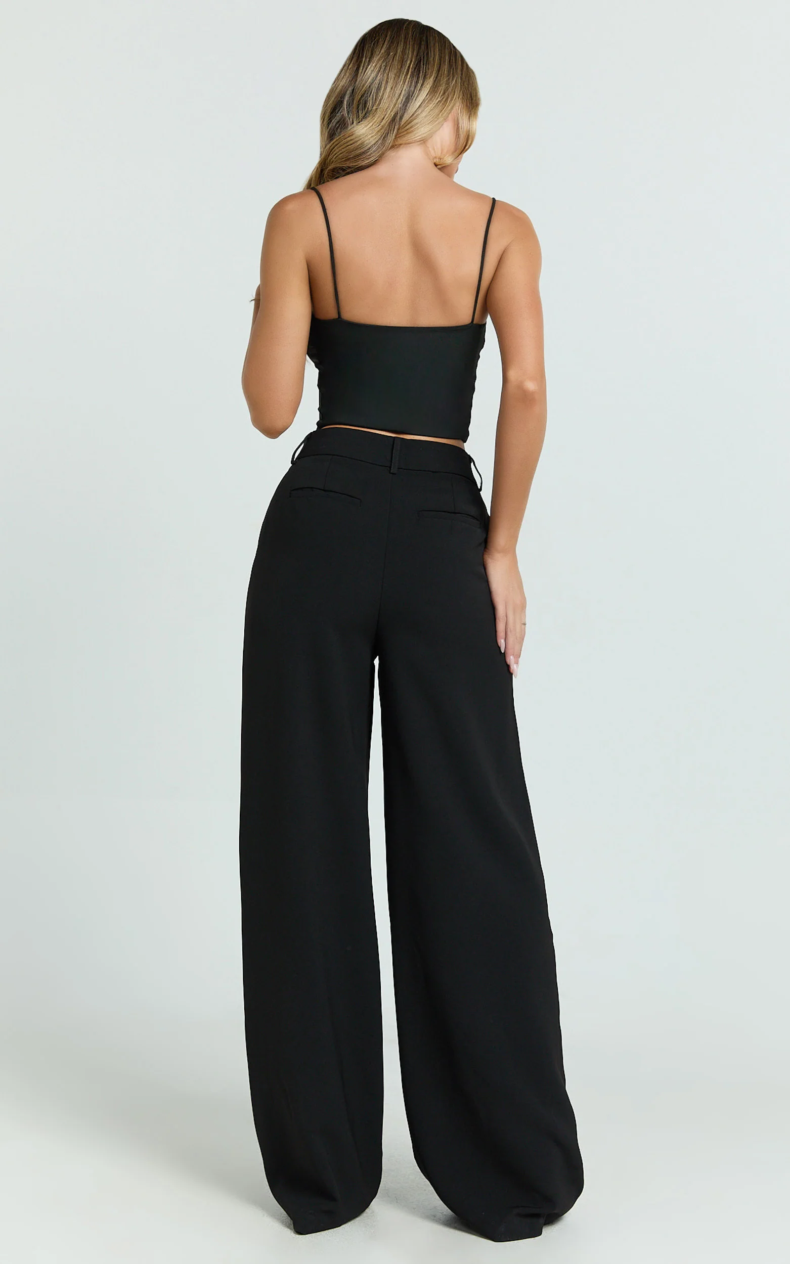 Selena Pants - High Waisted Wide Leg Tailored Pants in Black - Image 8