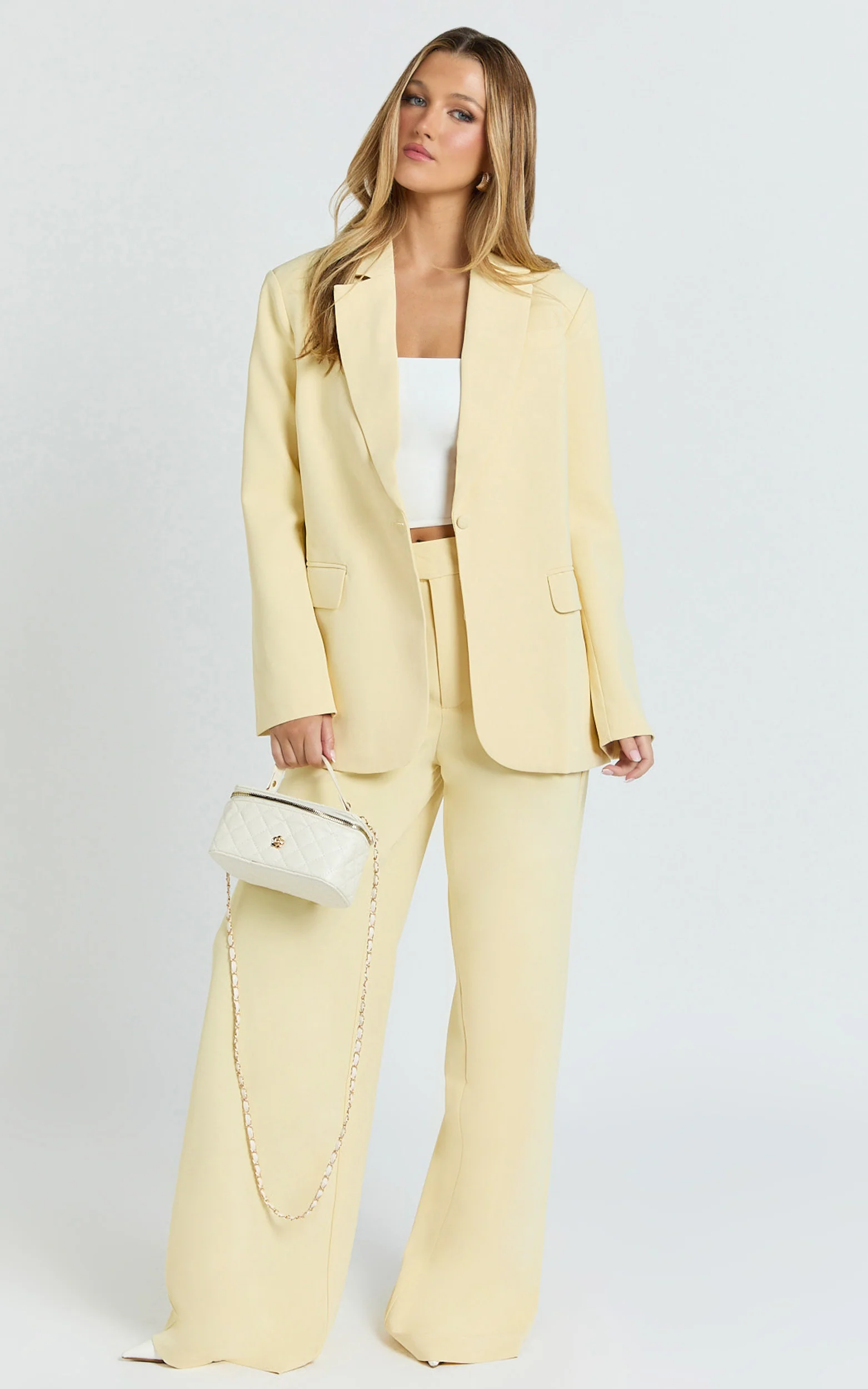 Selena Pants - High Waisted Wide Leg Tailored Pants in Lemon - Image 5