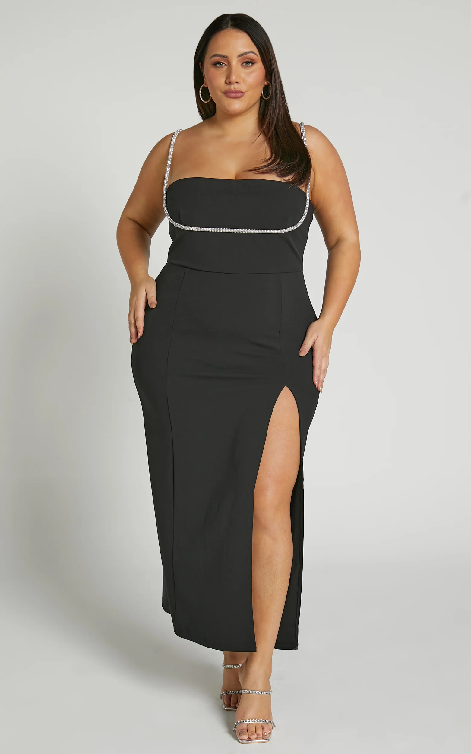Sharley Midi Dress - Diamante Detail Pencil Dress in Black - Image 3