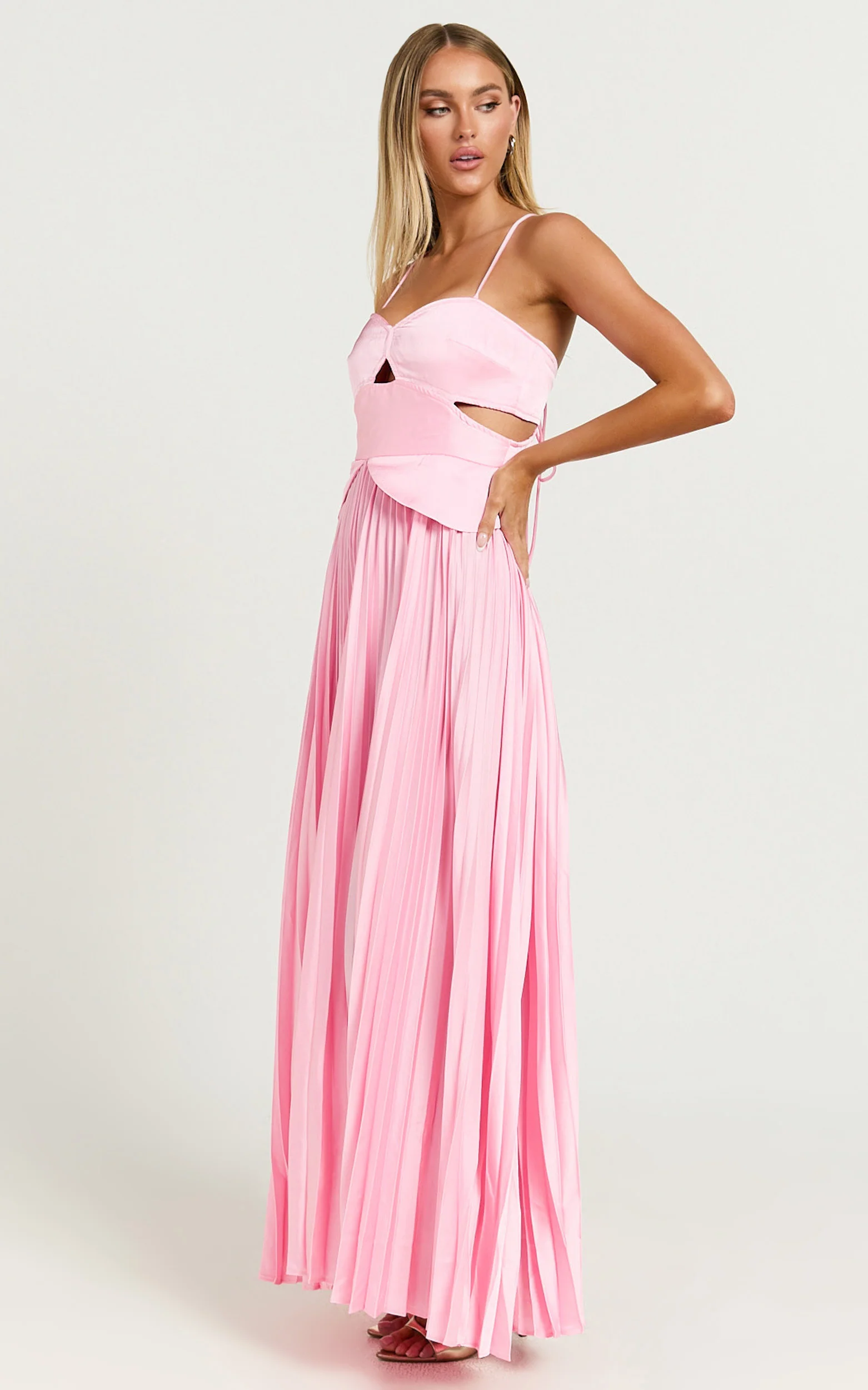 Shay Maxi Dress - Sweetheart Cut Out Pleated Dress in Pink - Image 5