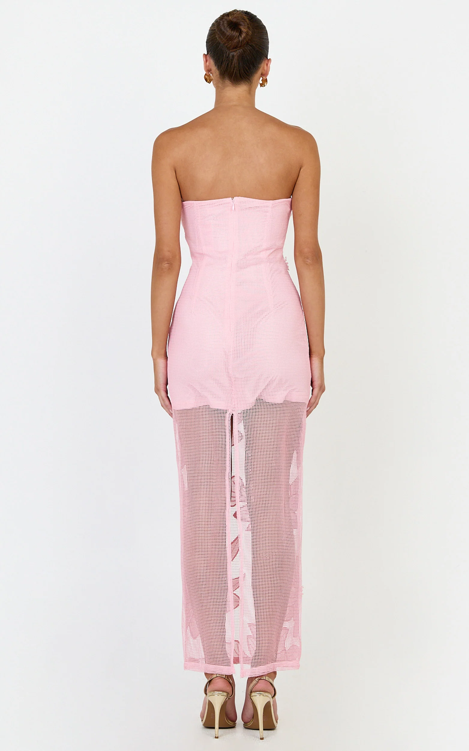 Sienna Midi Dress - Strapless Floral Embroidered Bodycon Dress in Pink - Image 5
