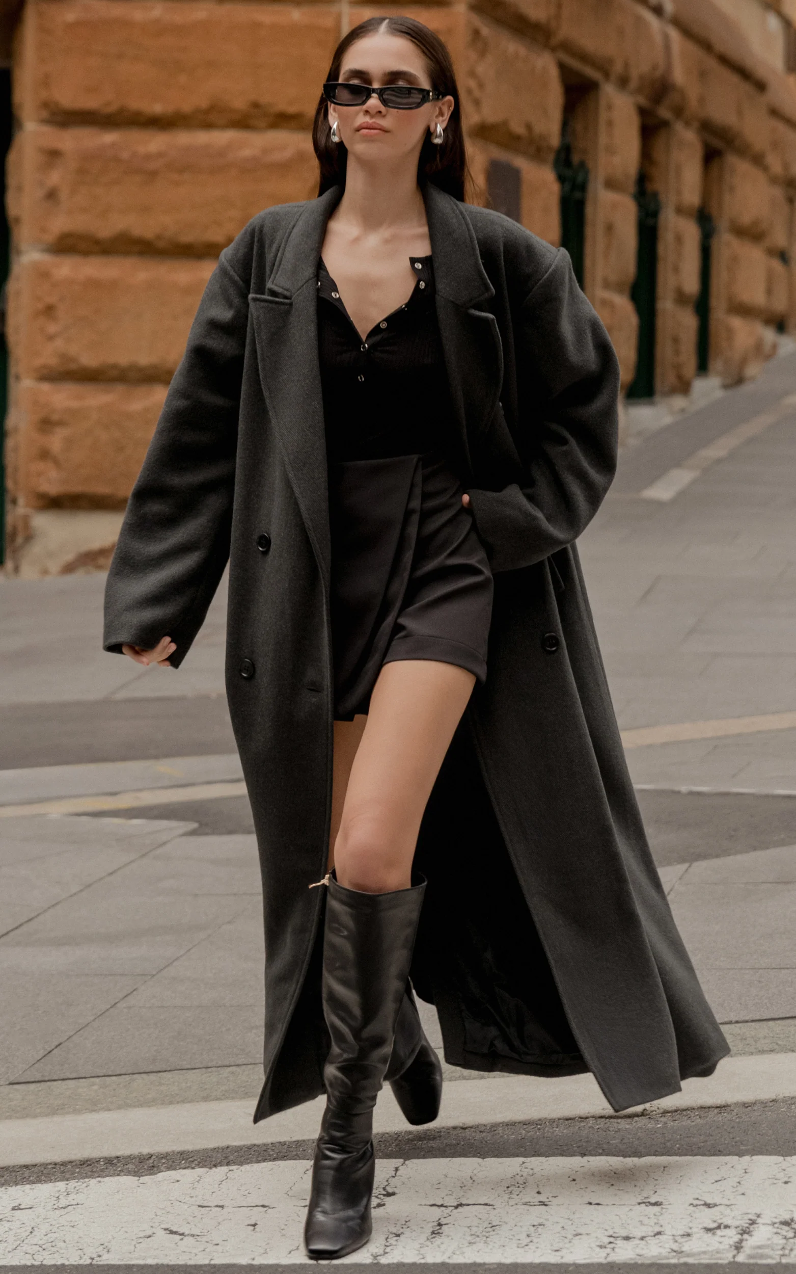 Silvena Coat - Oversized Longline Tailored Coat in Slate Grey - Image 2