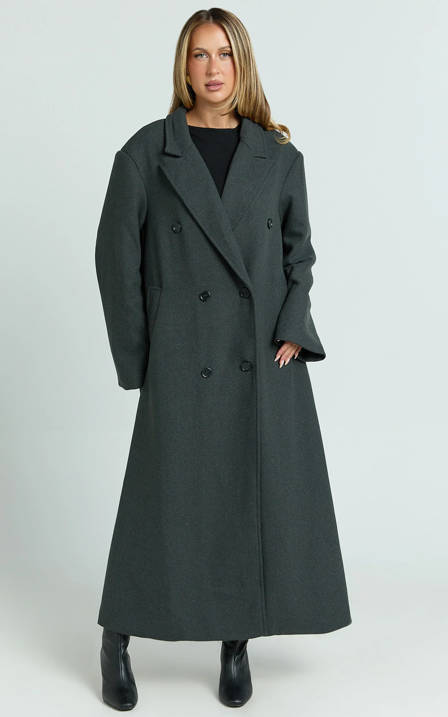 Silvena Coat - Oversized Longline Tailored Coat in Slate Grey - Image 3