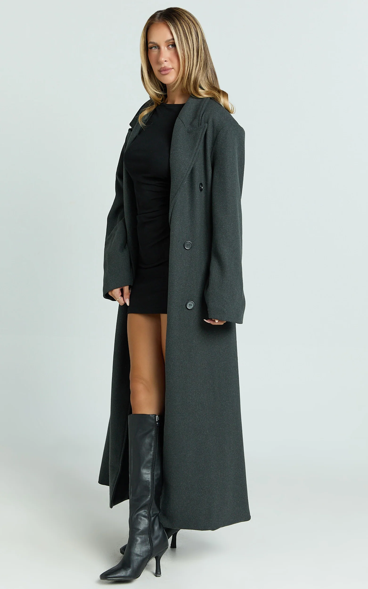 Silvena Coat - Oversized Longline Tailored Coat in Slate Grey - Image 5