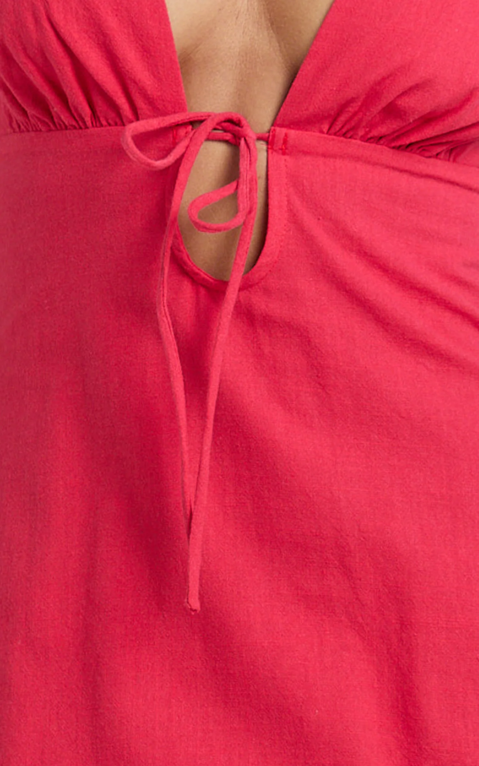 Silvena Midi Dress - Plunge Neckline Tie Front A Line Dress in Red - Image 6
