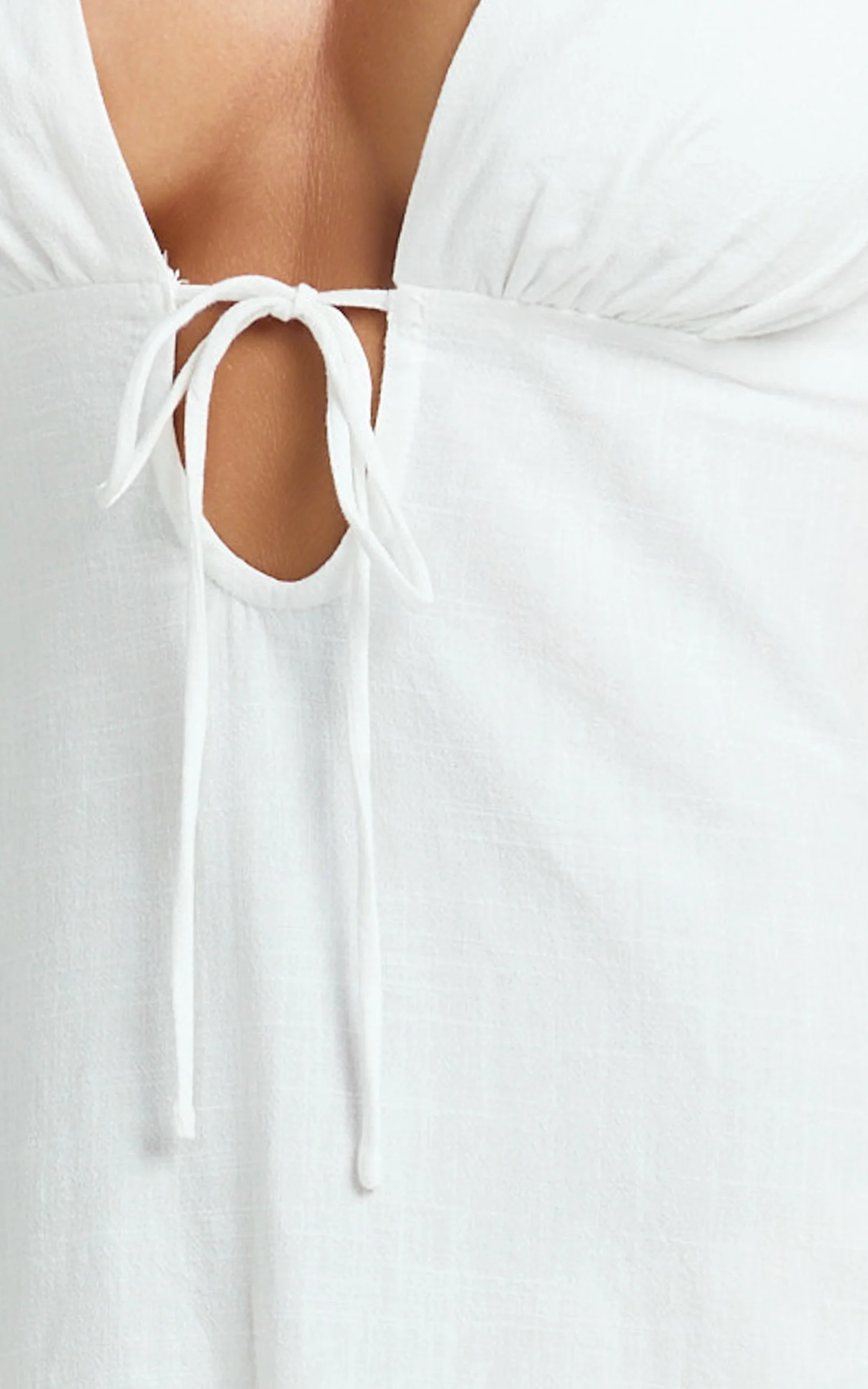 Silvena Midi Dress - Plunge Neckline Tie Front A Line Dress in White - Image 6