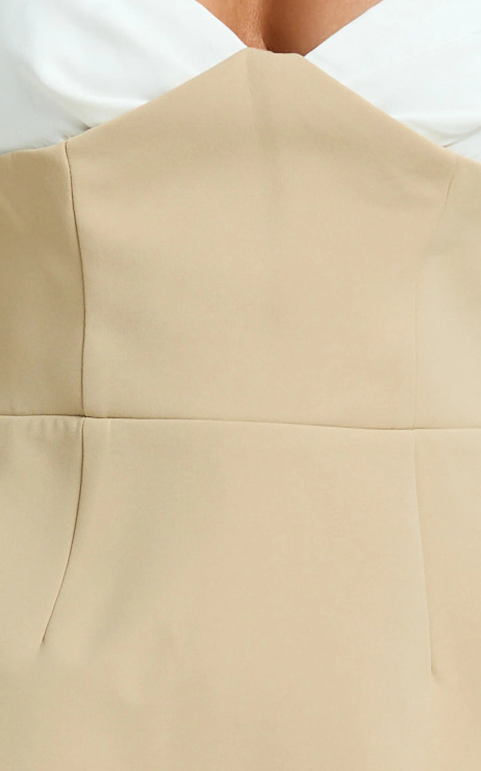 Simona Mini Dress - Contrast Neck Tulip Skirt Dress in Beige - Image 8