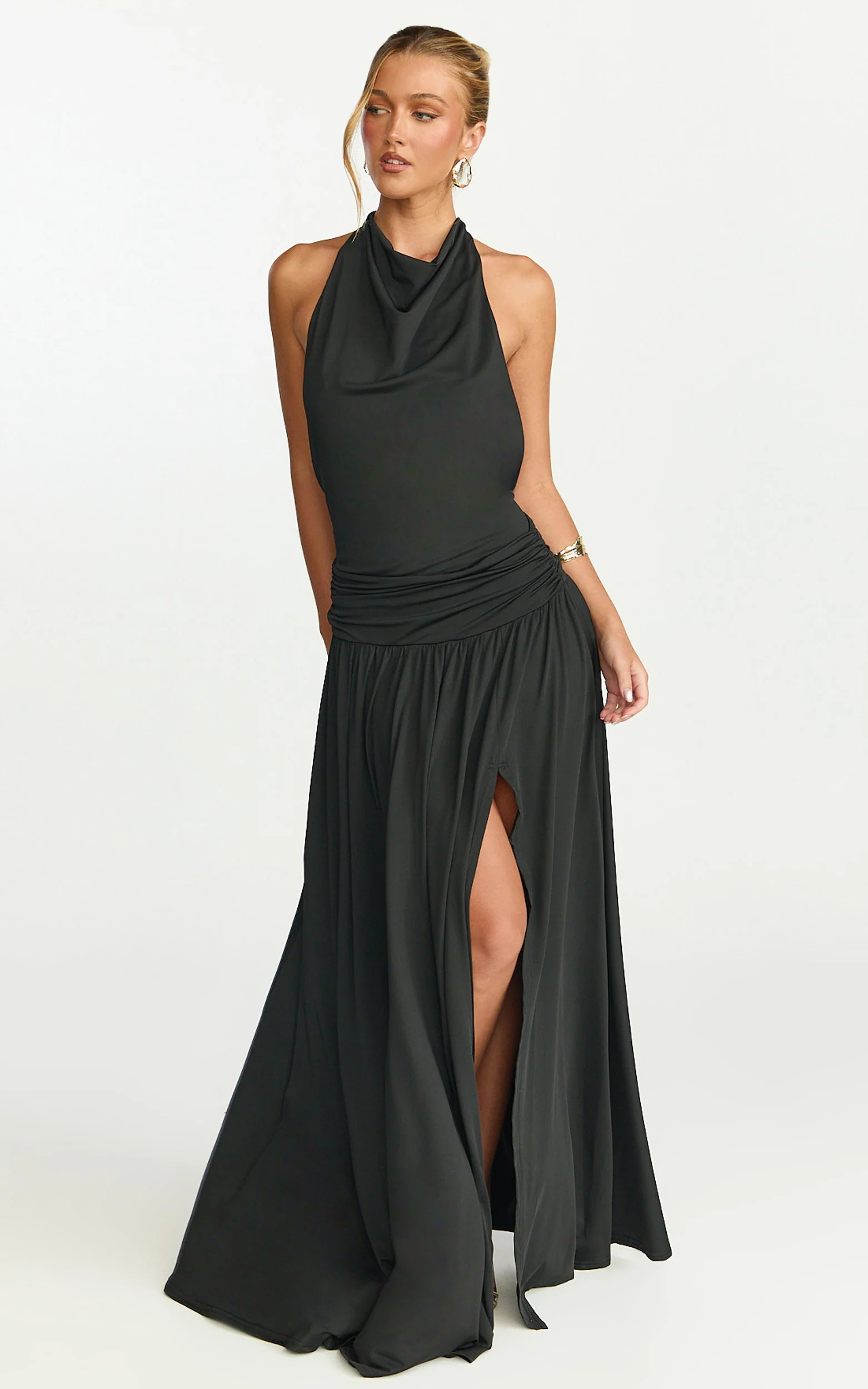Sophia Maxi Dress - Backless High Cowl Neck Jersey Dress in Black - Image 3