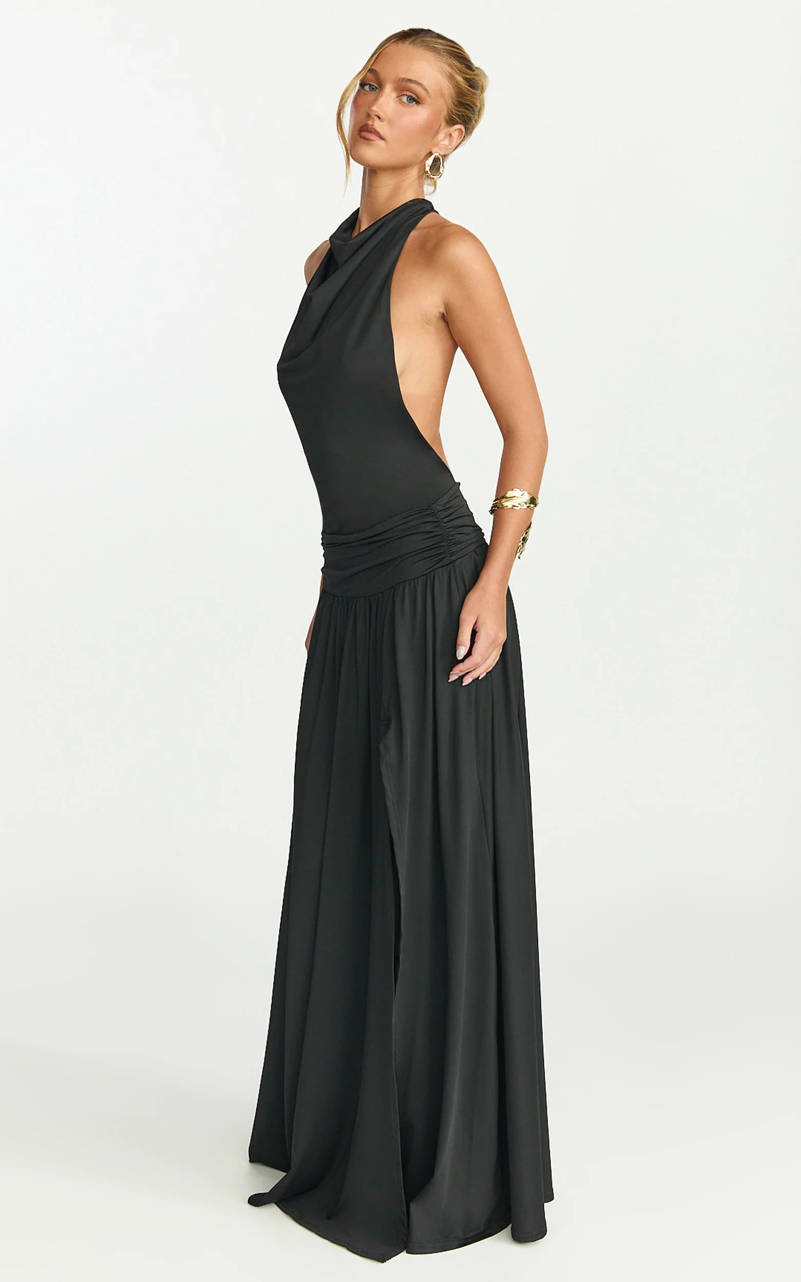 Sophia Maxi Dress - Backless High Cowl Neck Jersey Dress in Black - Image 5
