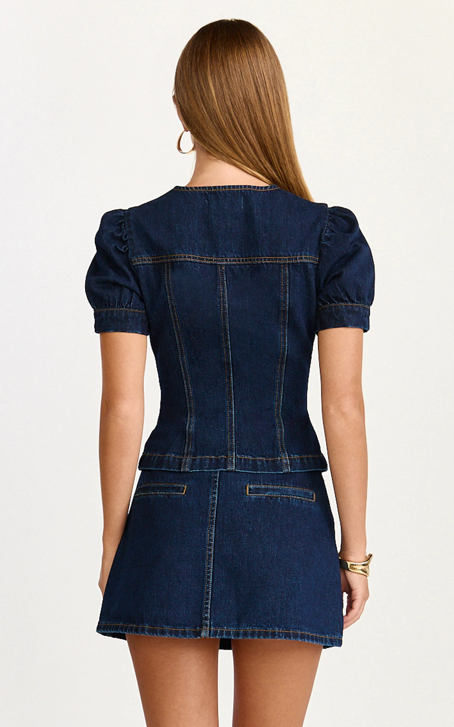 Sophie Top - Puff Sleeve Button Down Denim Top in Indigo - Image 5