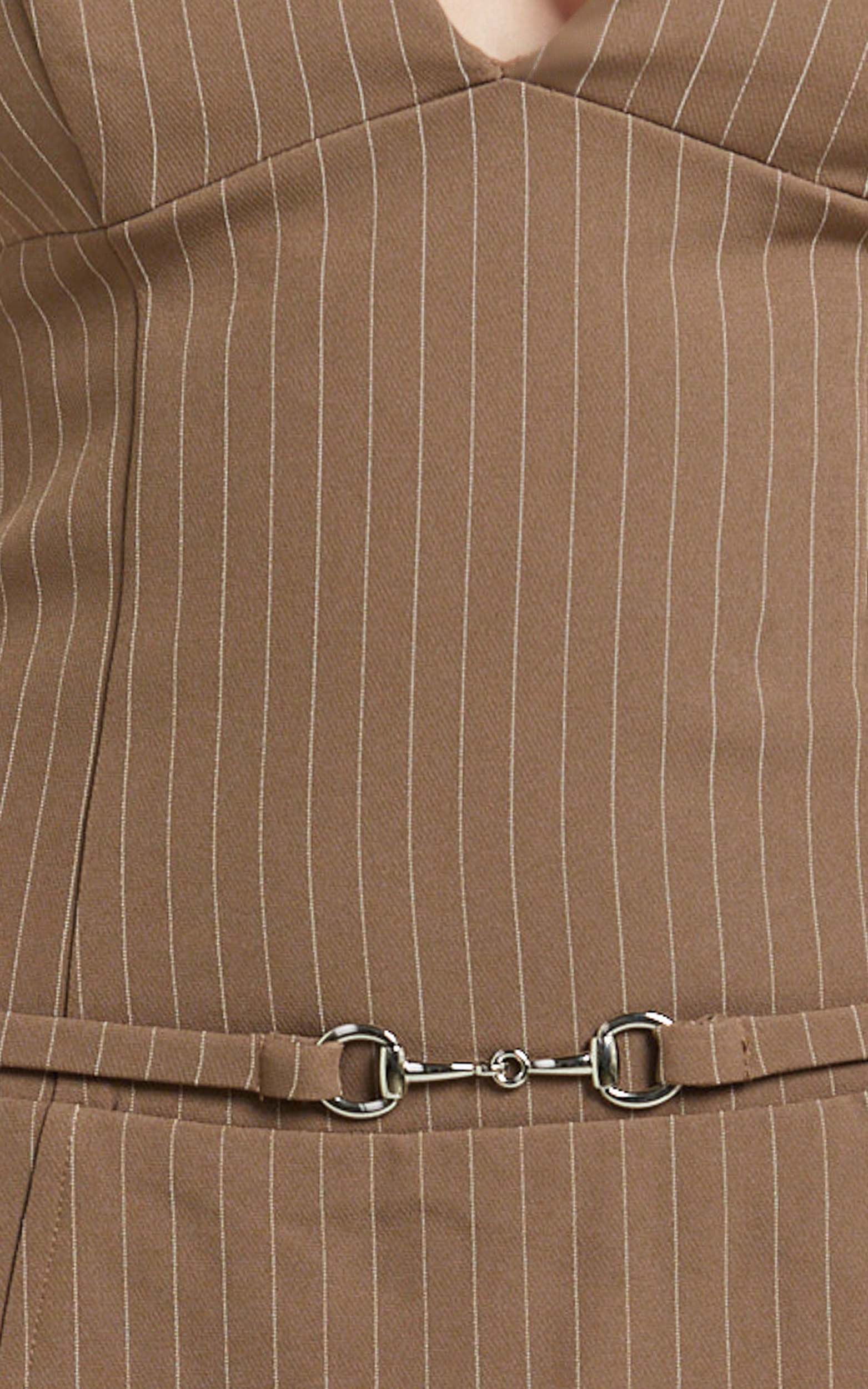Steph Mini Dress - V Neck Cap Sleeve Pleat Skirt Dress in Chocolate - Image 7