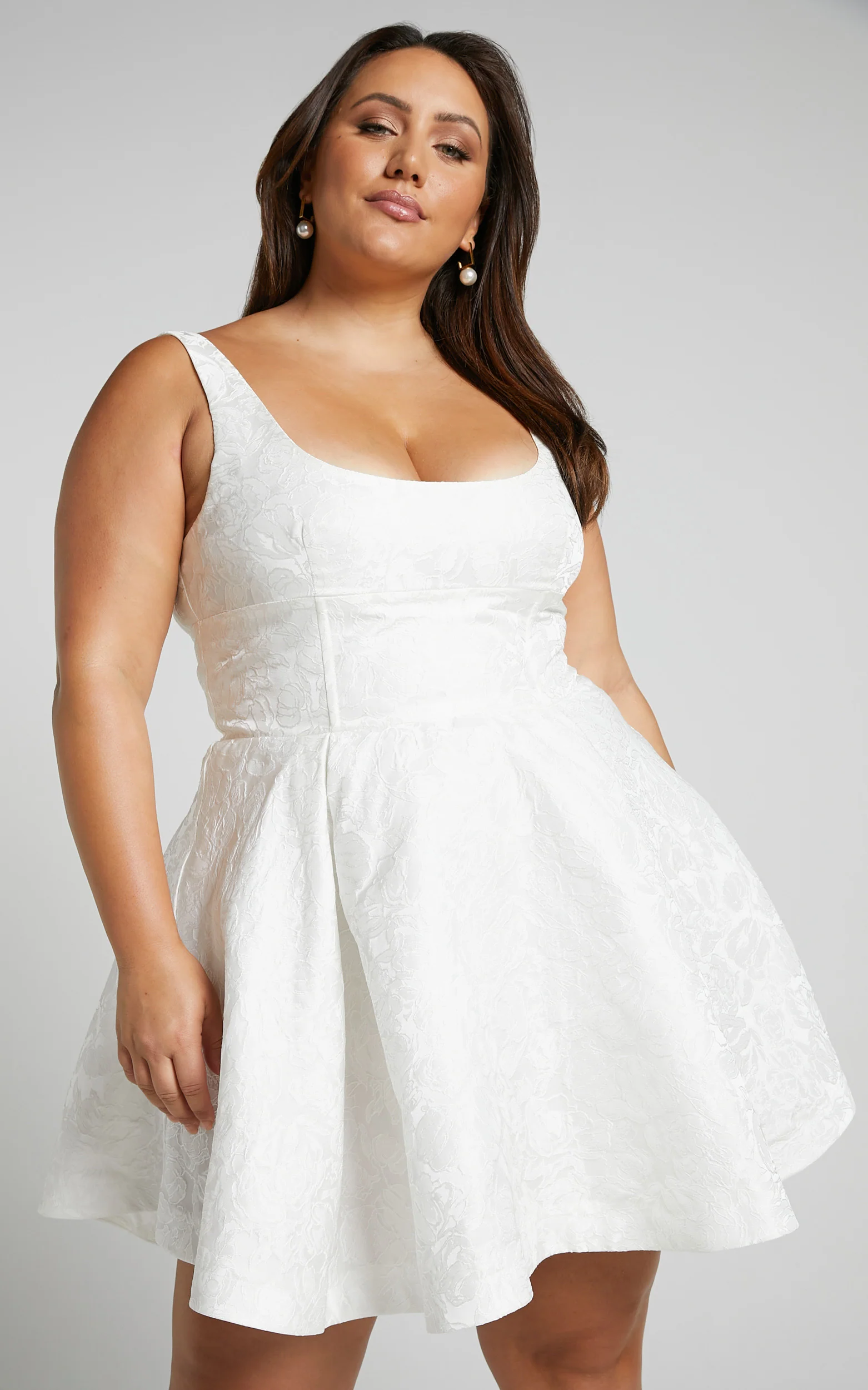 Stephane Mini Dress - Corset Scoop Neck Fit and Flare Dress in Ivory - Image 4