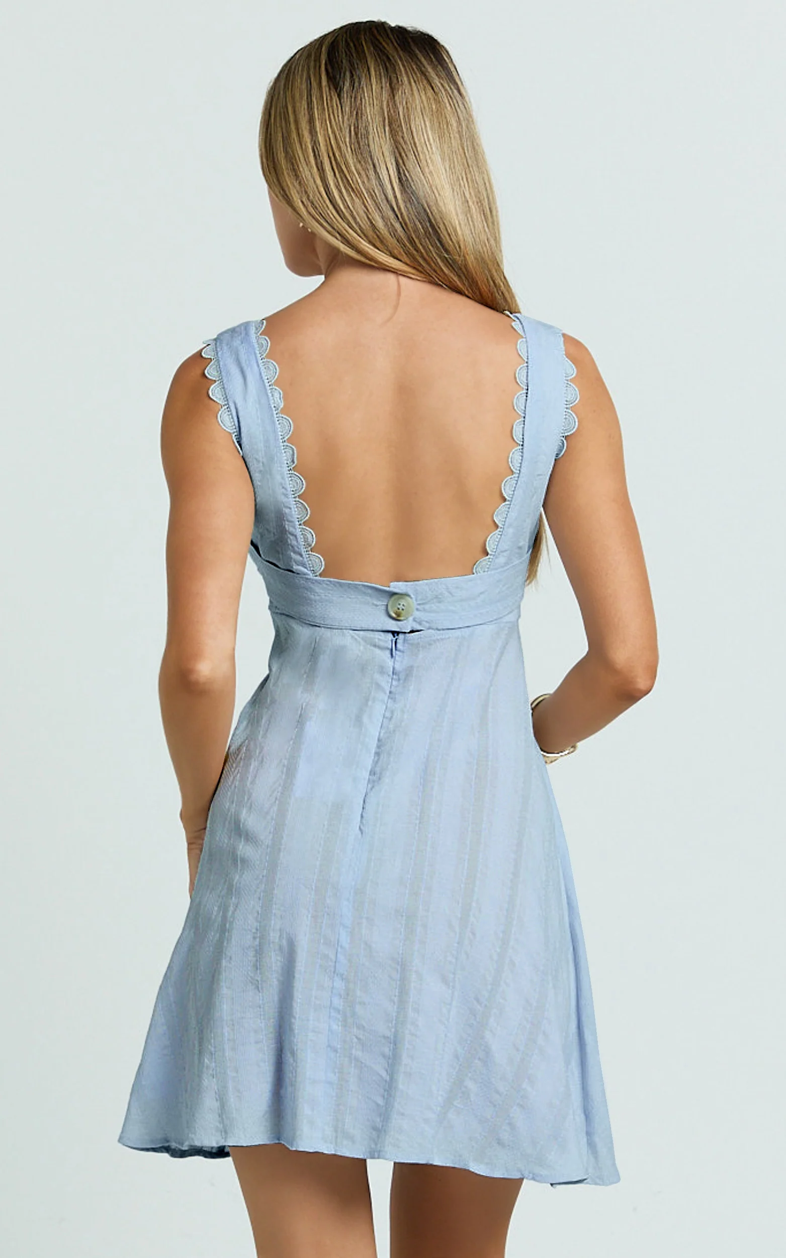 Suzannah Mini Dress - Square Neck Fit And Flare Dress in Blue - Image 5