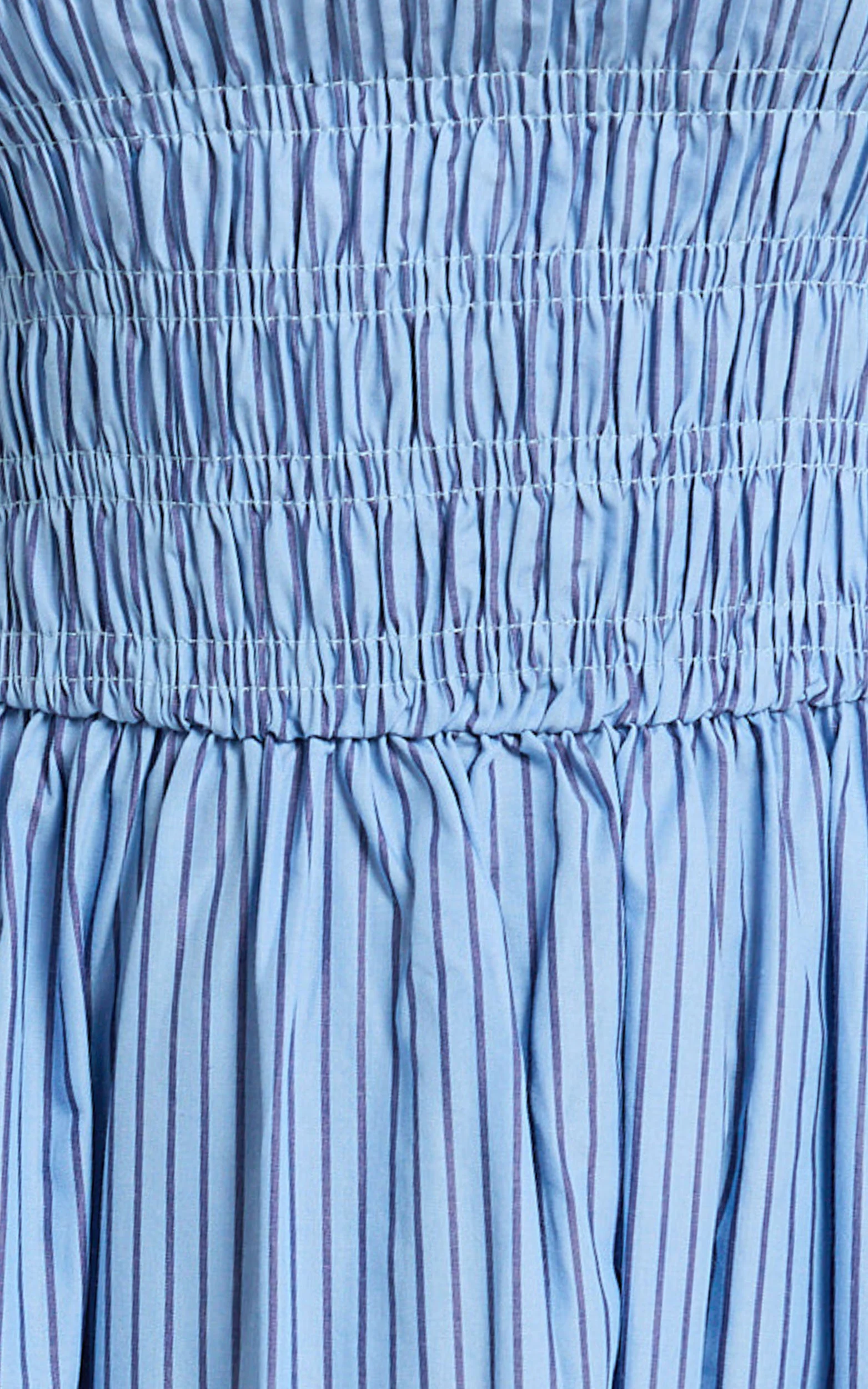 Swanson Midi Dress - Strapless Smocked Dress in Blue Stripe - Image 6