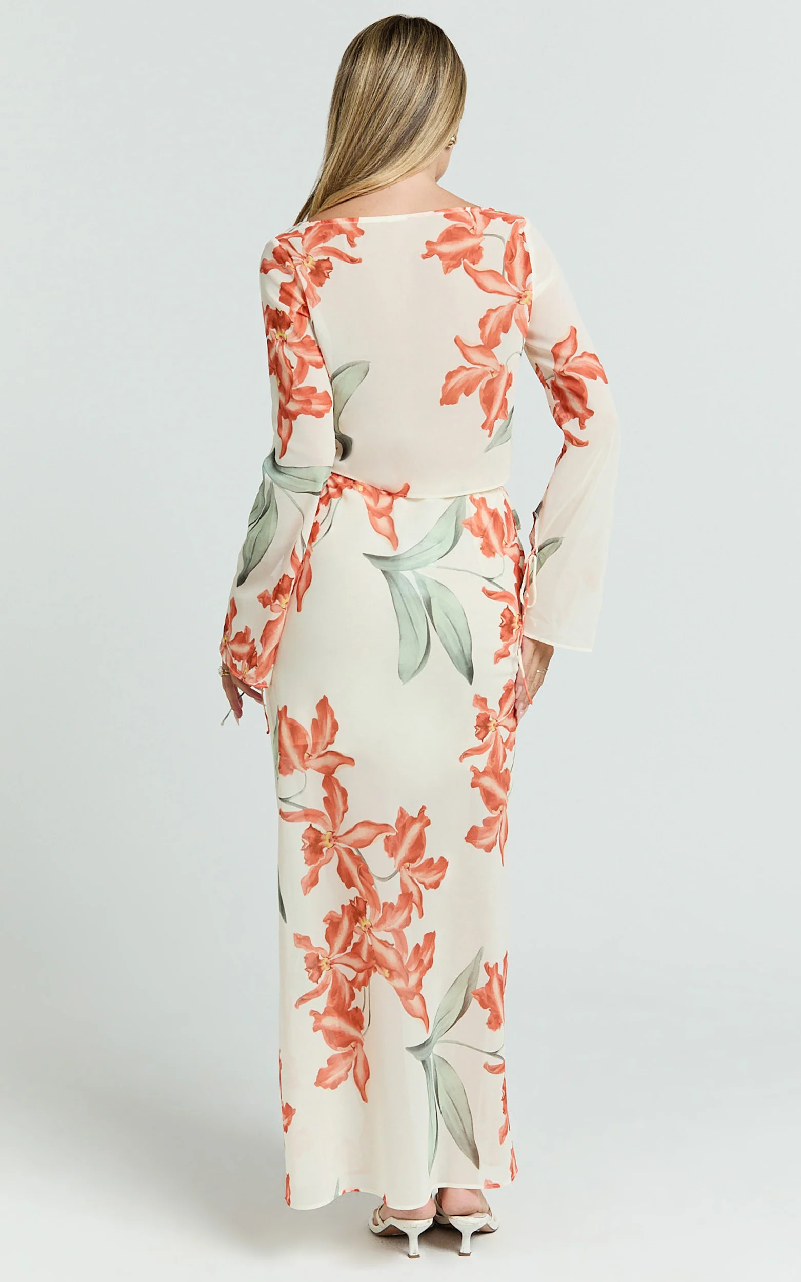Sybil Two Piece Top and Skirt Set - Abstract Floral Tie Top and Maxi Skirt Set in Vintage Orchid - Image 7