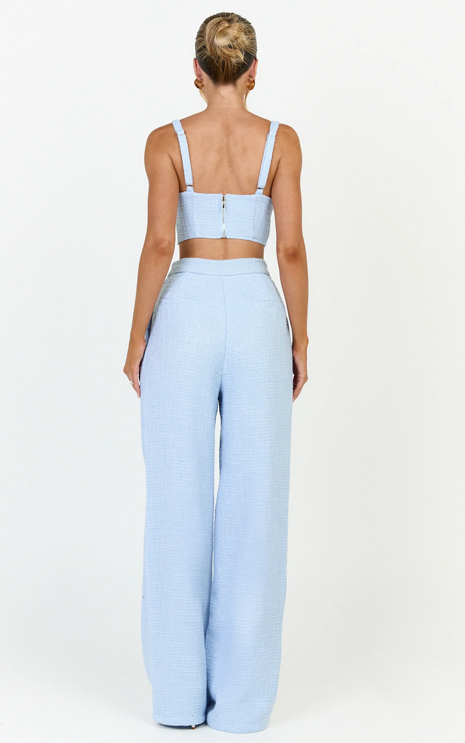 Sylvia Two Piece Set - Corset Top and High Waisted Wide Leg Pants Set in Blue - Image 5