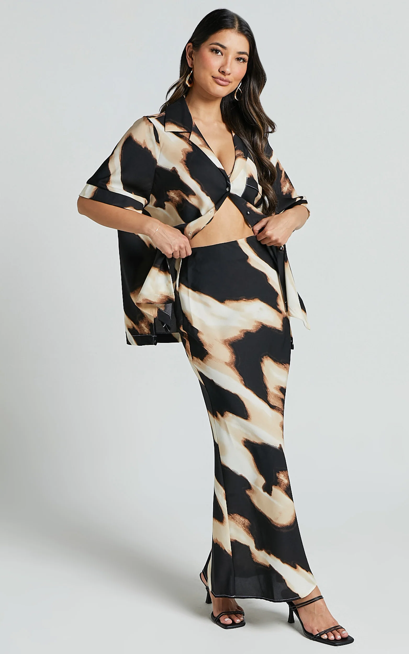 Tabitha Maxi Skirt - High Waist Slip Skirt in Brown - Image 3