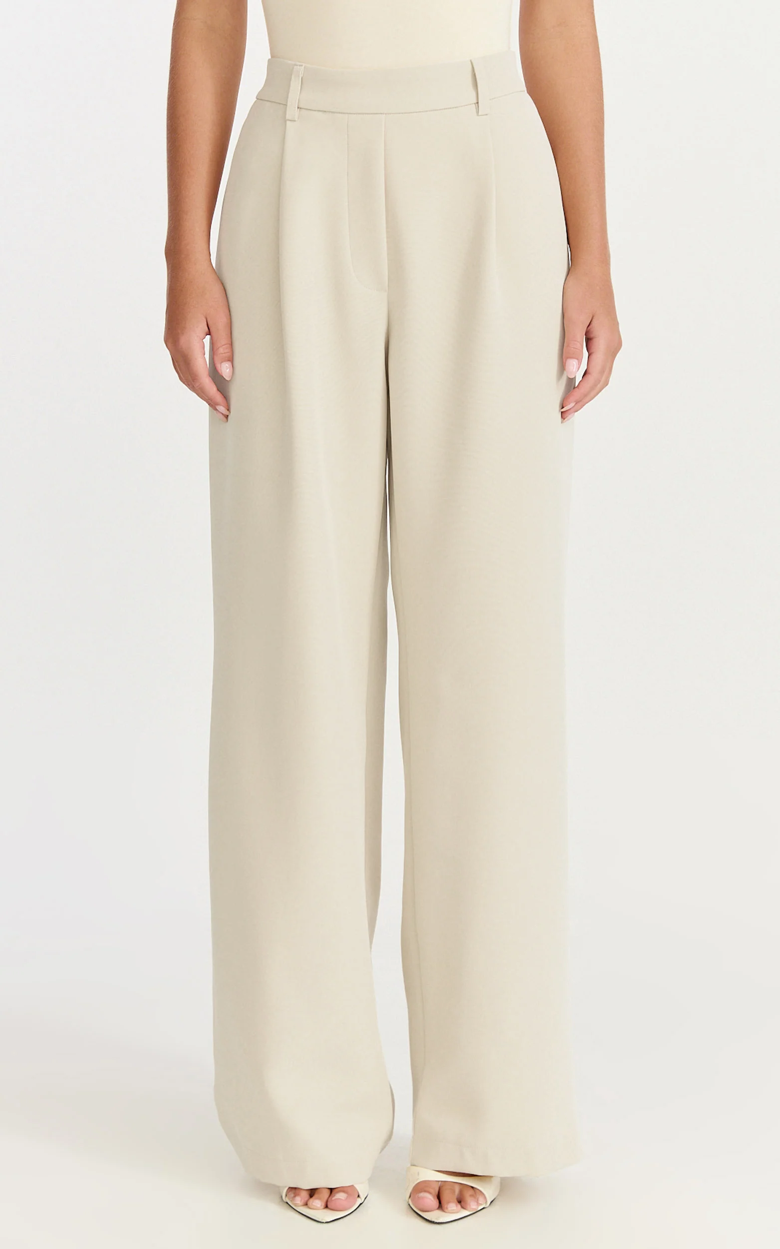 Tessa Pants - Elastic Back Pull On Tailored Pants in Beige - Image 2