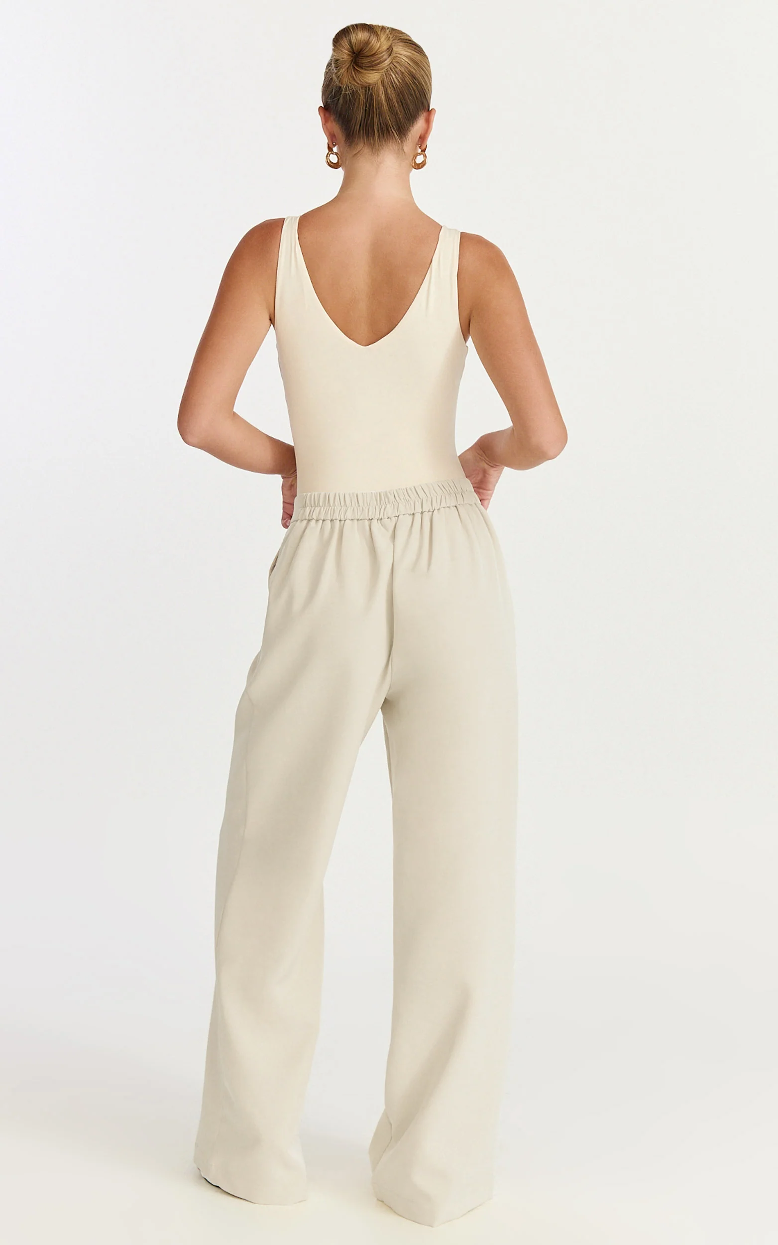 Tessa Pants - Elastic Back Pull On Tailored Pants in Beige - Image 5