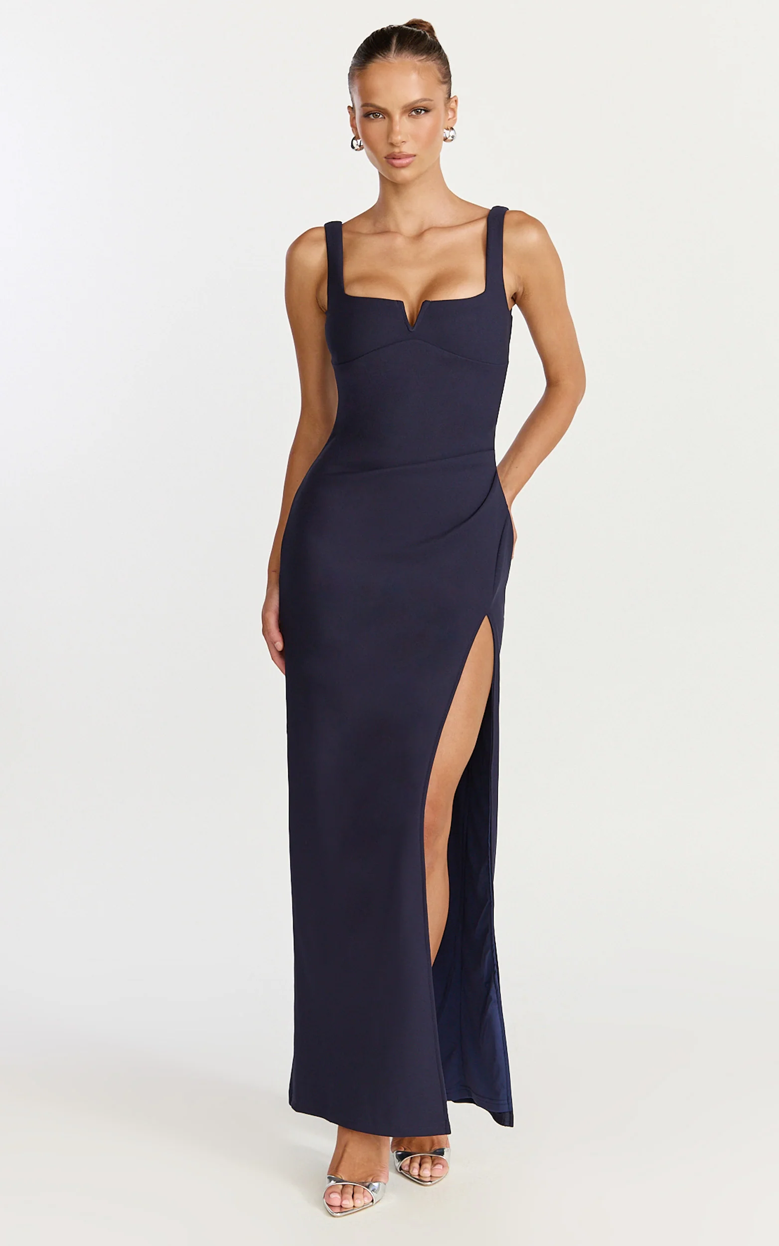 Thelma Maxi Dress - Square Neck Bodycon Dress in Navy - Image 3