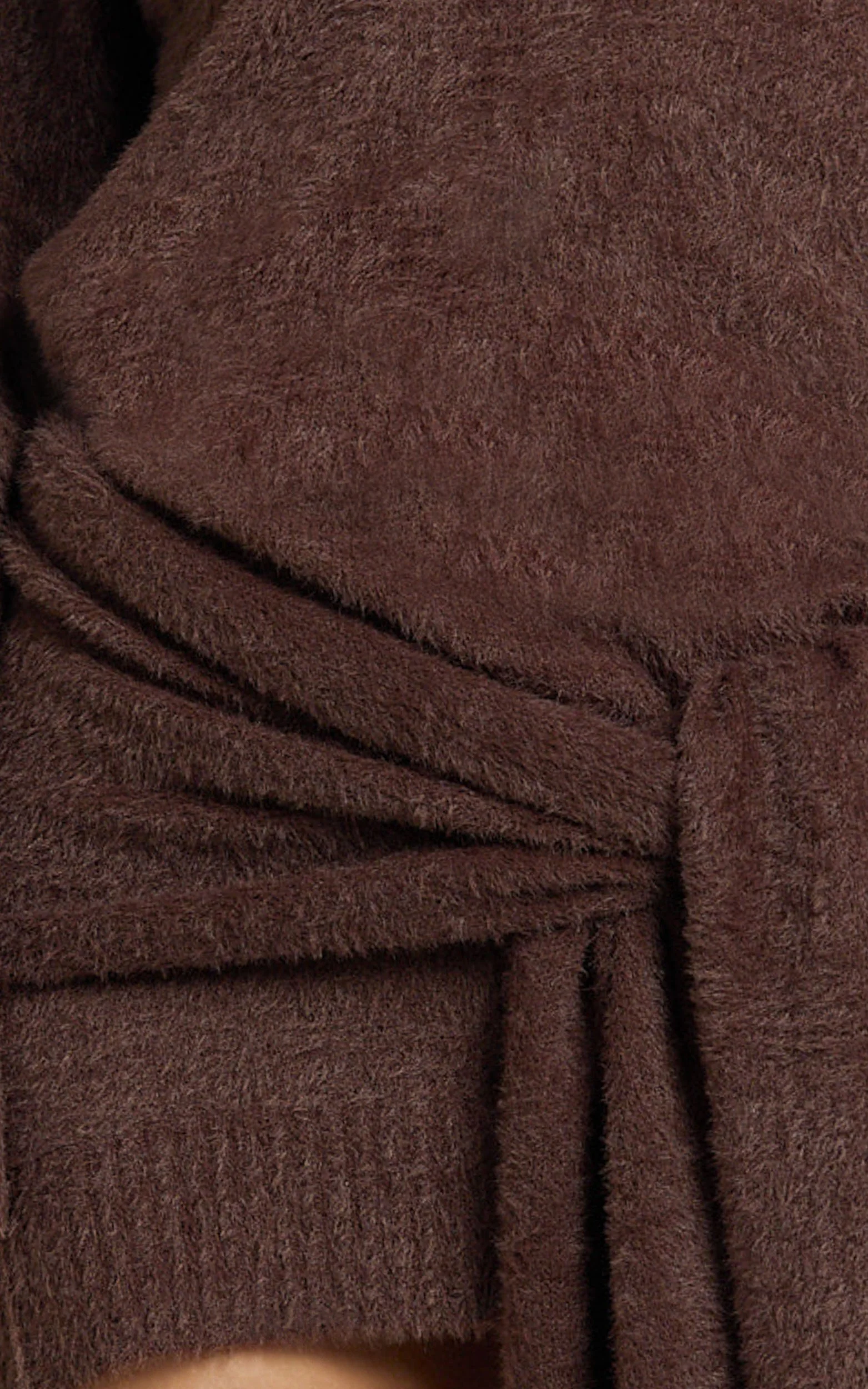 Tisdale Mini Dress - Wrap Skirt Fluffy Knit Jumper Dress in Chocolate - Image 8