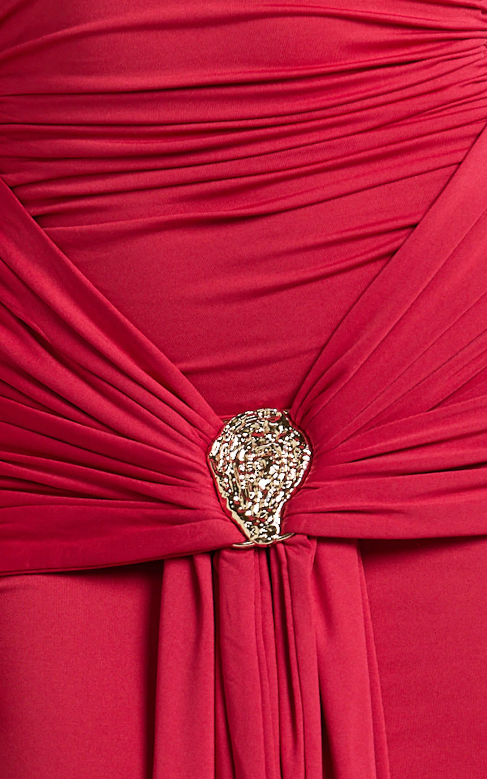 Trish Maxi Dress - Off Shoulder Hardware Trim Bodycon Dress in Cherry - Image 6