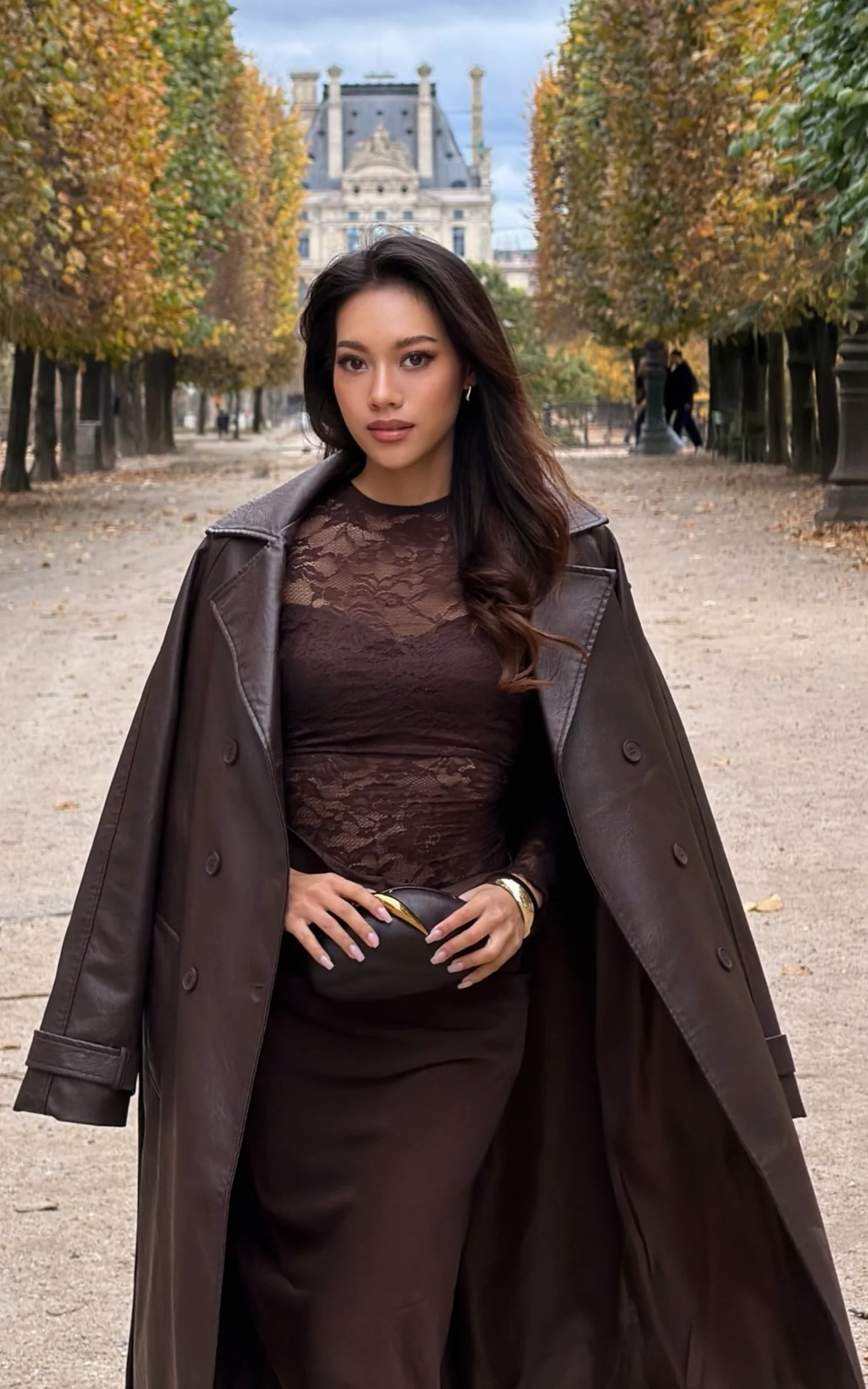 Vicki Trench Coat - Faux Leather Washed Trench Coat in Chocolate - Image 3