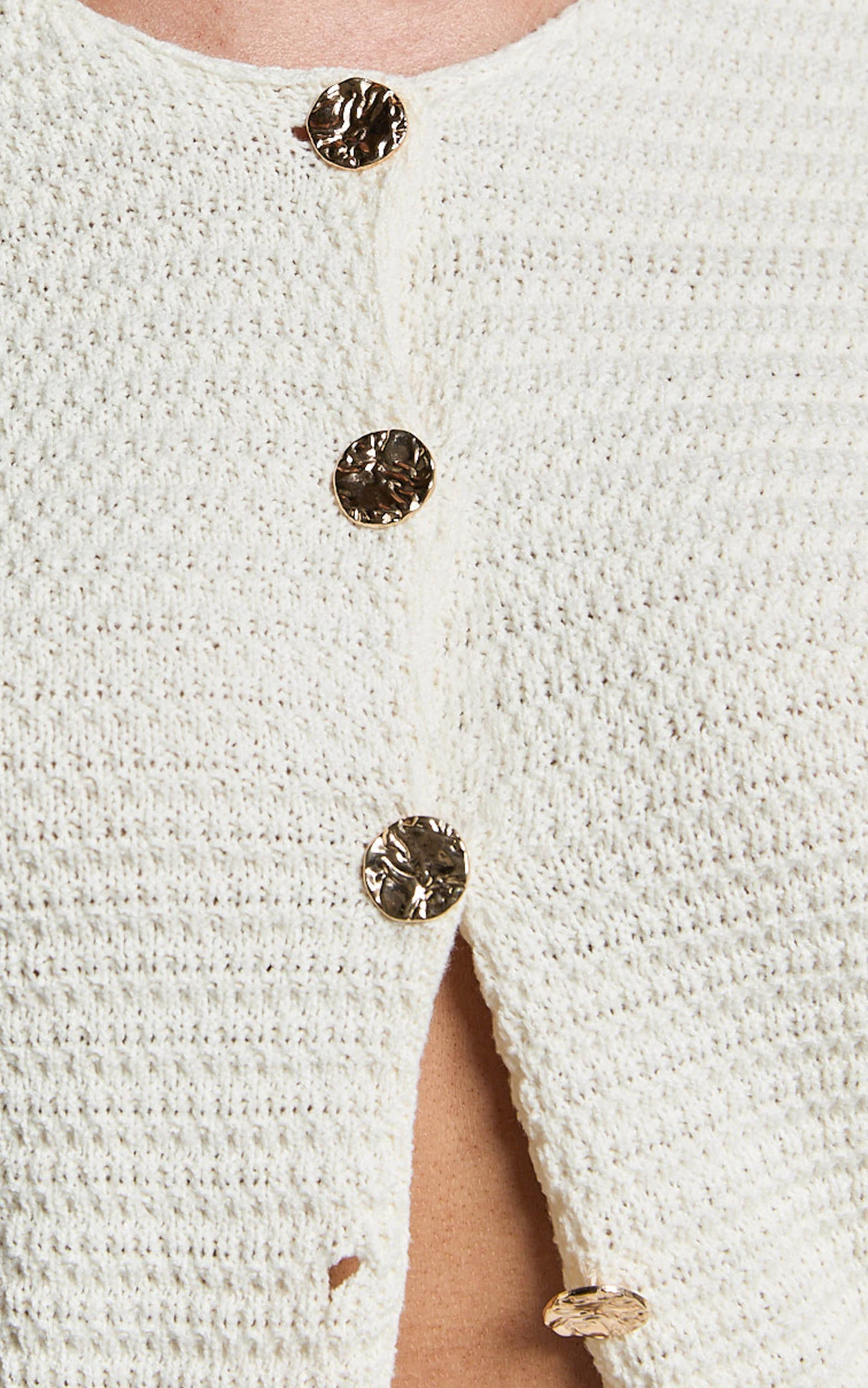 Vinny Two Piece Set - Scoop Neck Cardigan and Mini Skirt Knit Set in White - Image 7