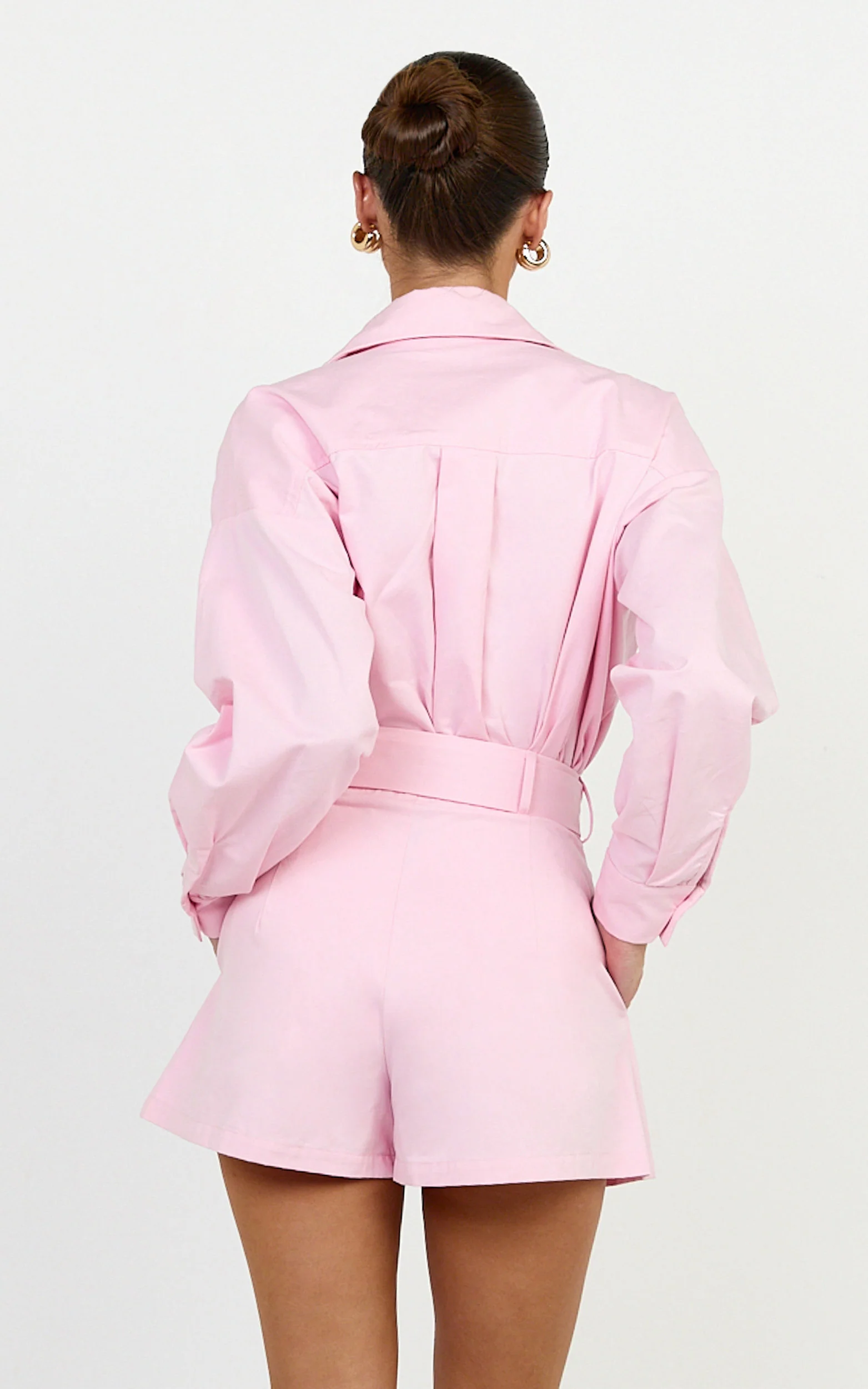Violet Shorts - High Waist Belted Shorts in Pale Pink - Image 5