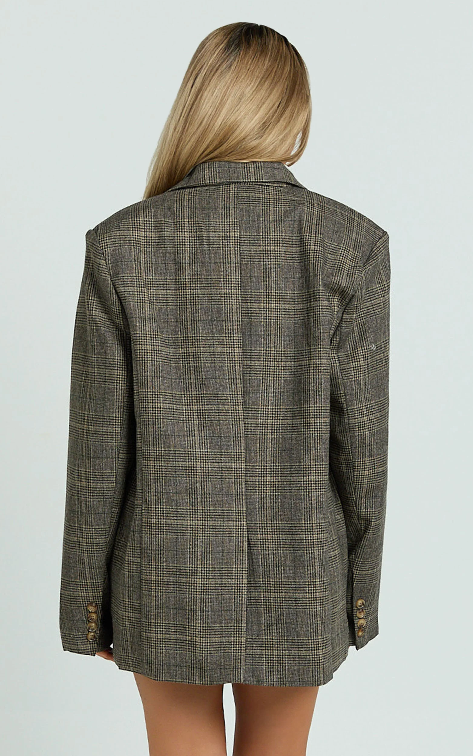 Vivi Blazer - Single Breasted Oversized Check Blazer in Dark Brown - Image 6