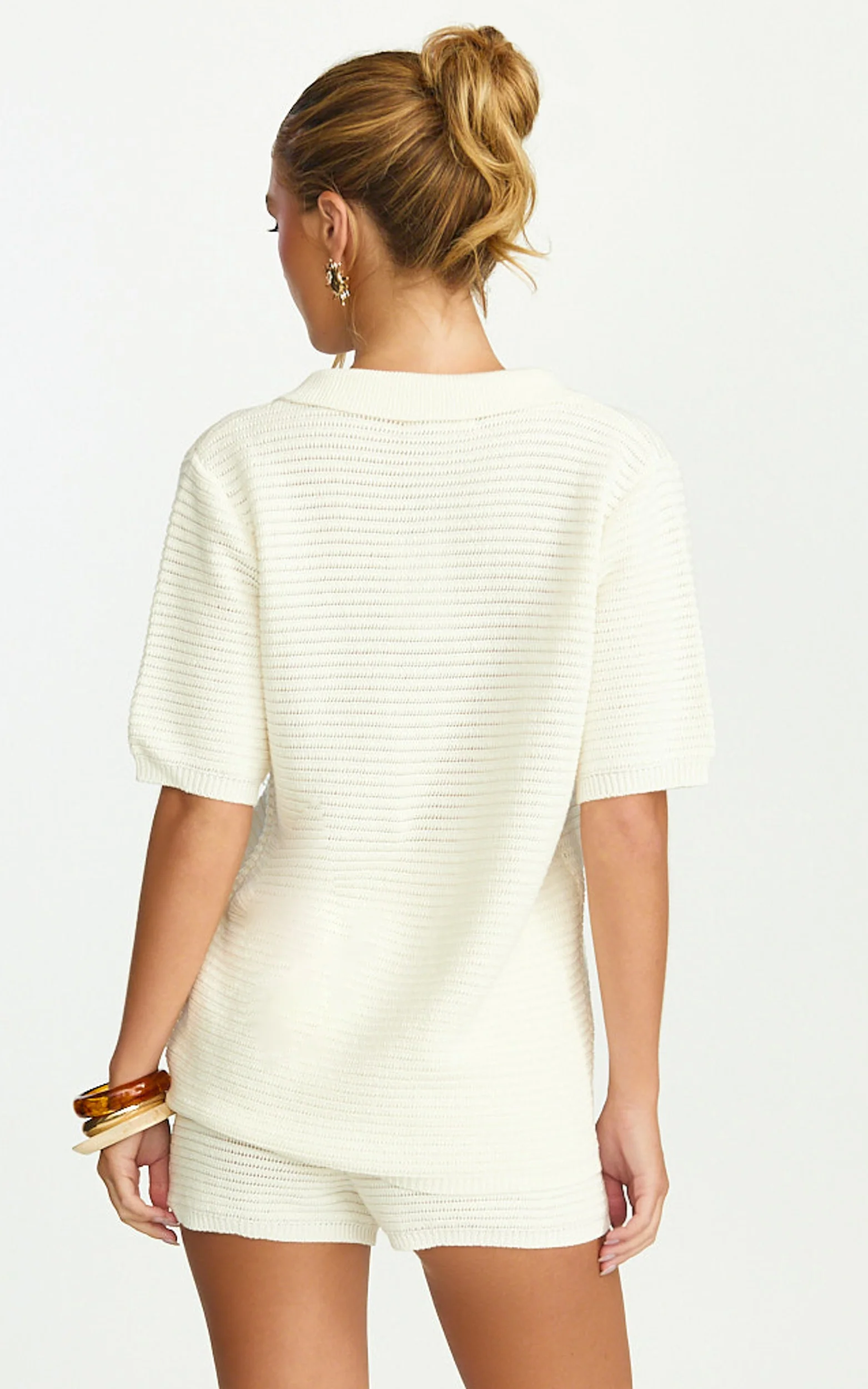 Vivi Two Piece Top and Shorts Set - Crochet Shirt and Shorts Set in Cream - Image 4