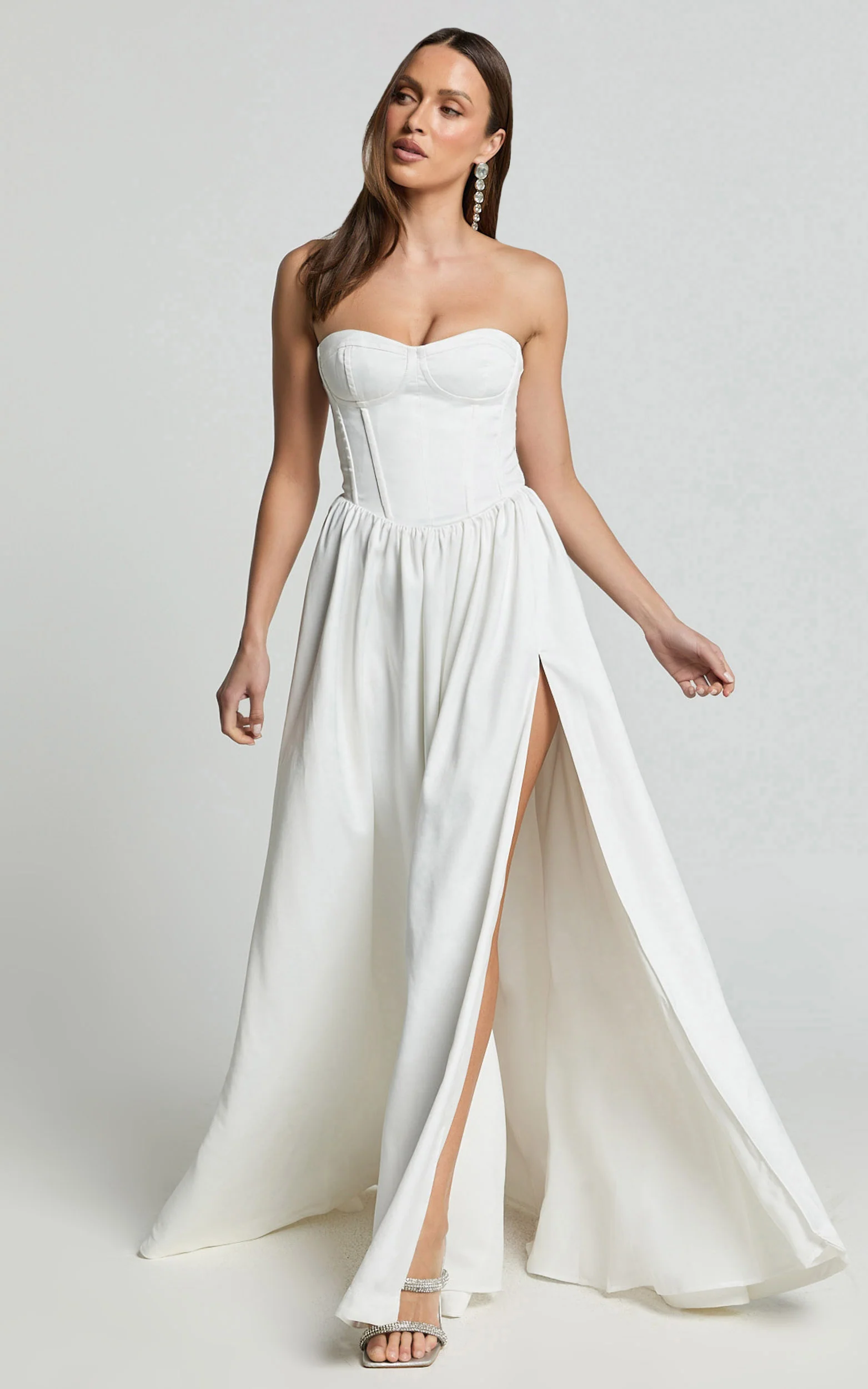 Vivian Maxi Dress - Strapless Corset Front Split Dress in Ivory - Image 3