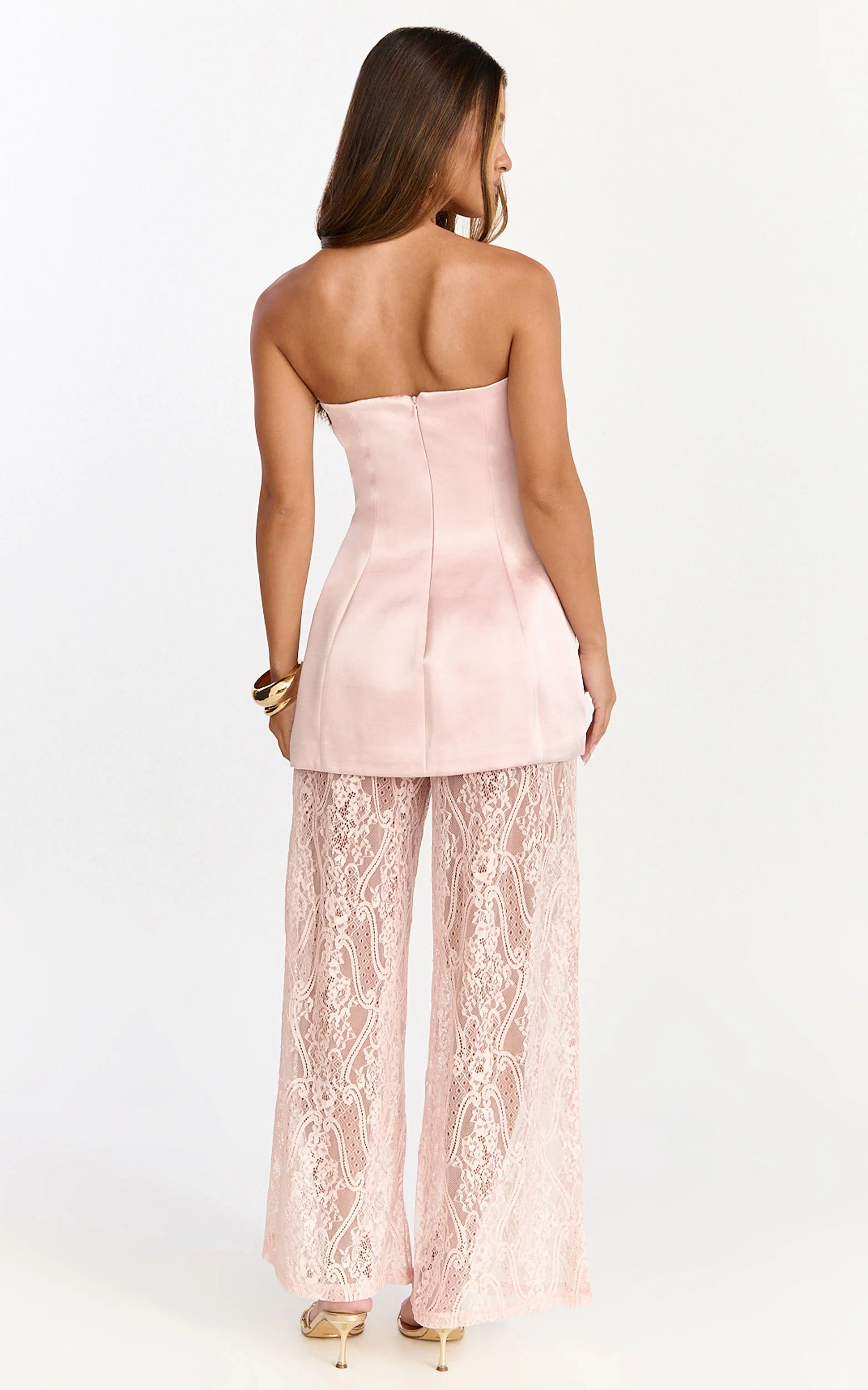 Vivienne Two Piece Set - Strapless Top & Lace Pant Set in Pink - Image 5