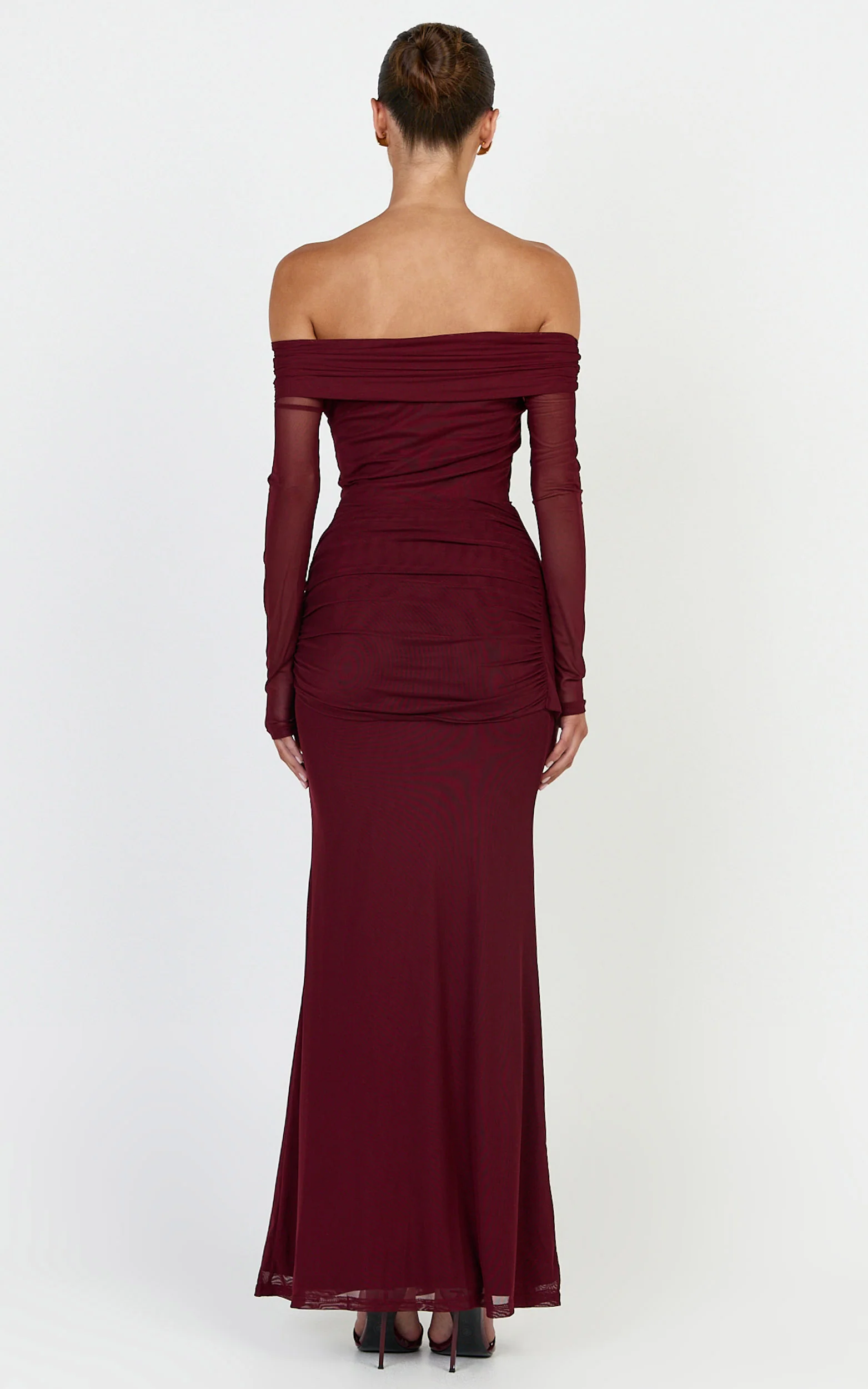 Waverly Maxi Dress - Long Sleeve Off Shoulder Dress in Wine - Image 5