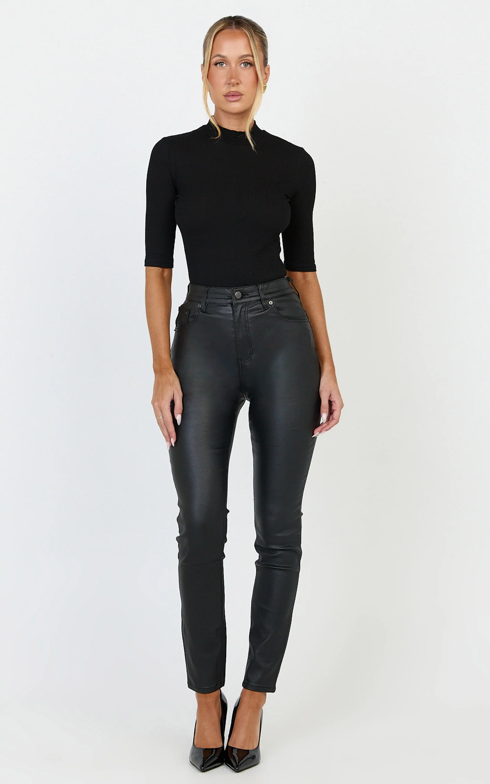 Whinnie Jeans - High Waist Skinny Coated Denim Jeans in Black - Image 4