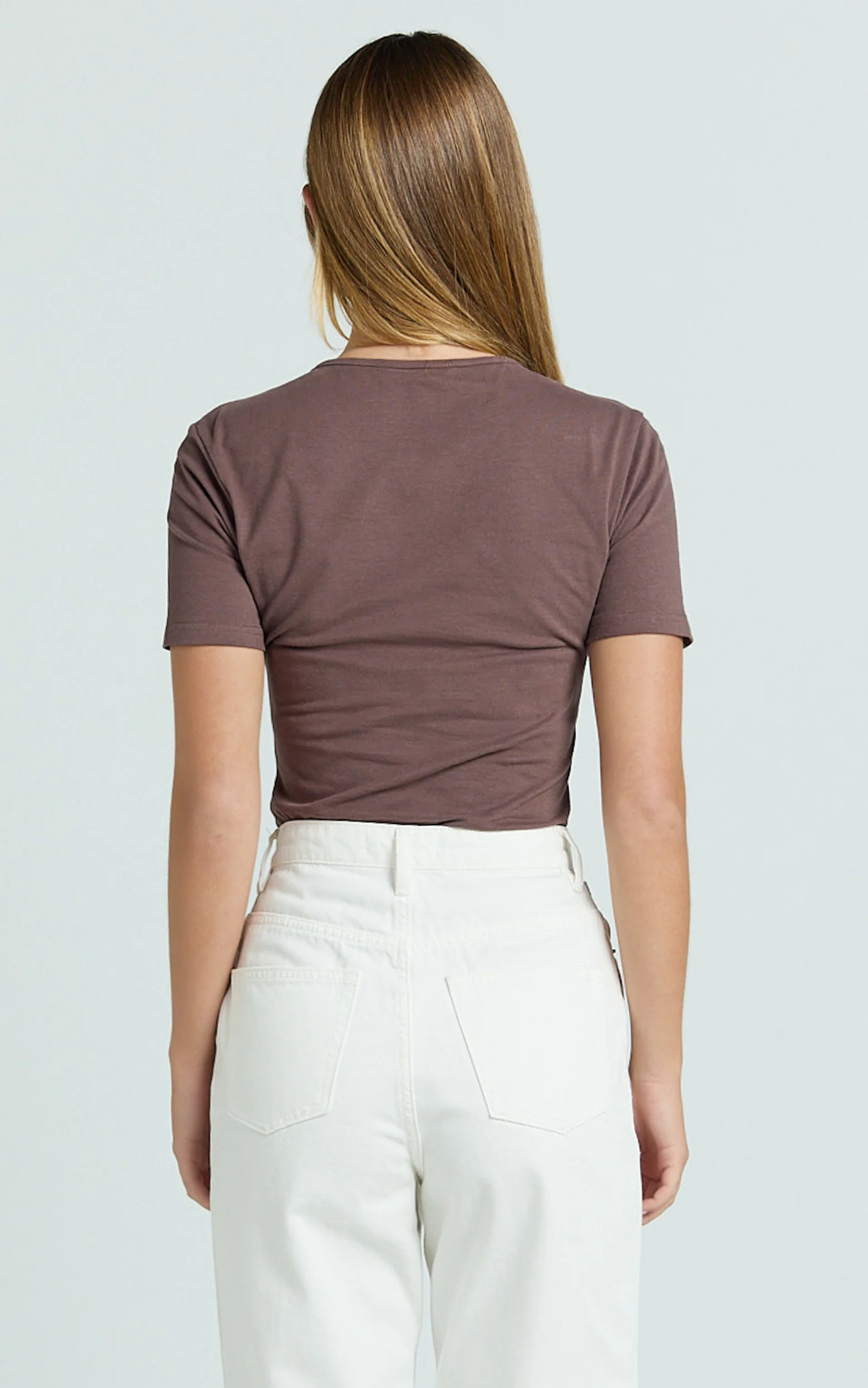 Whitney Tee Shirt - High Crew Neck in Chocolate - Image 5