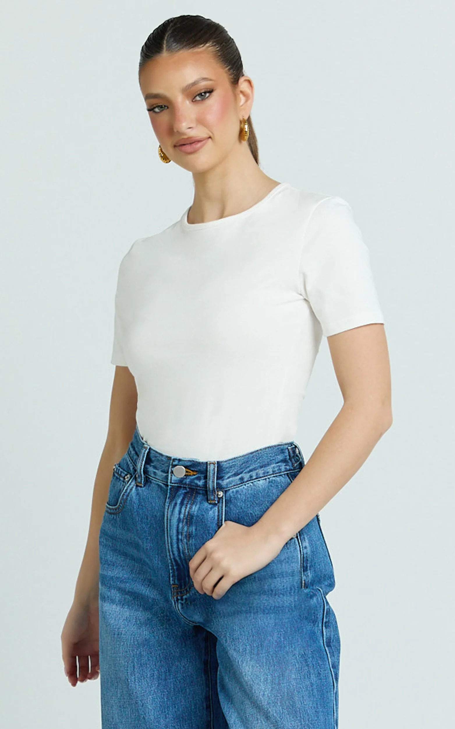 Whitney Tee Shirt - High Crew Neck in White - Image 6